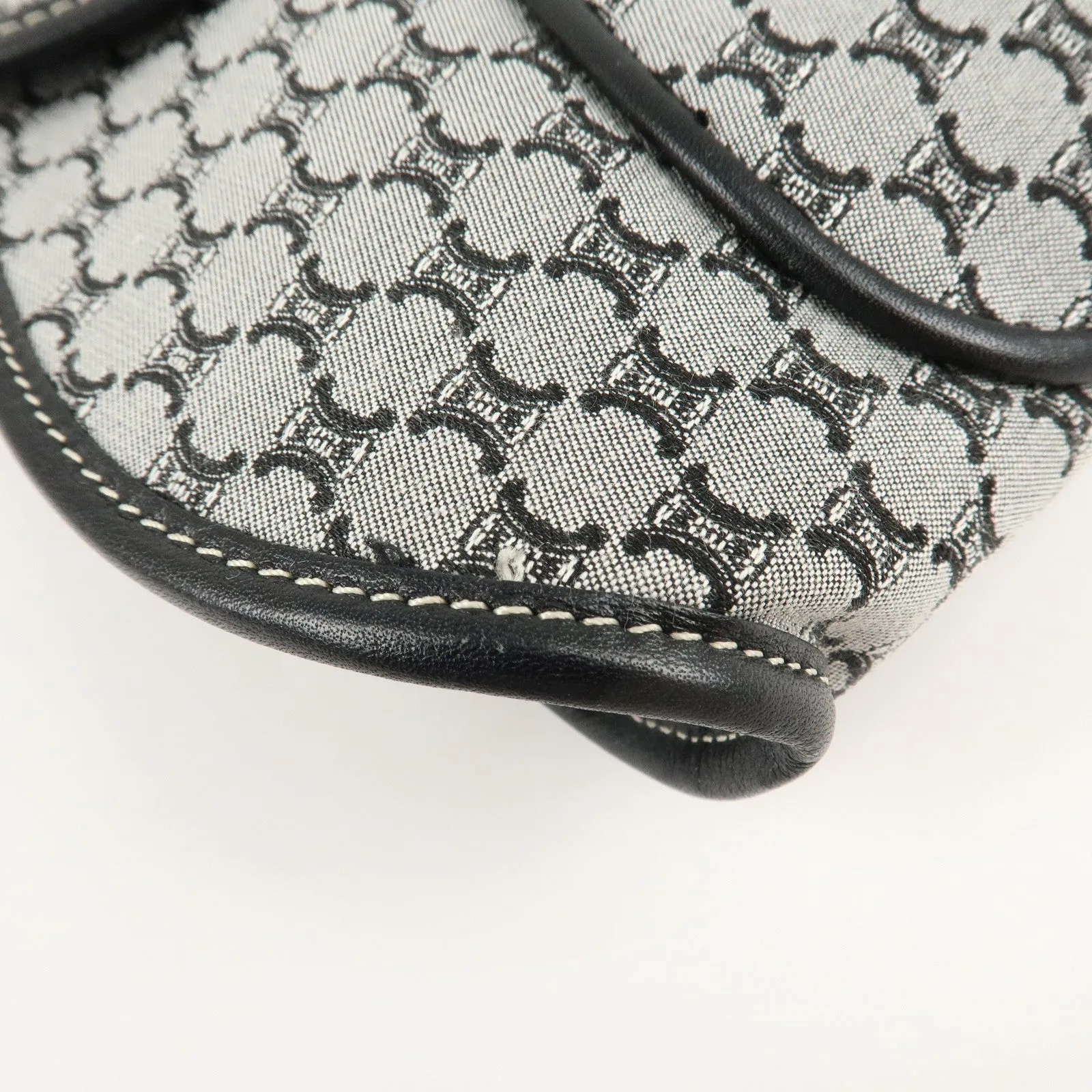 CELINE Macadam Canvas Leather Shoulder Bag Gray Black Used