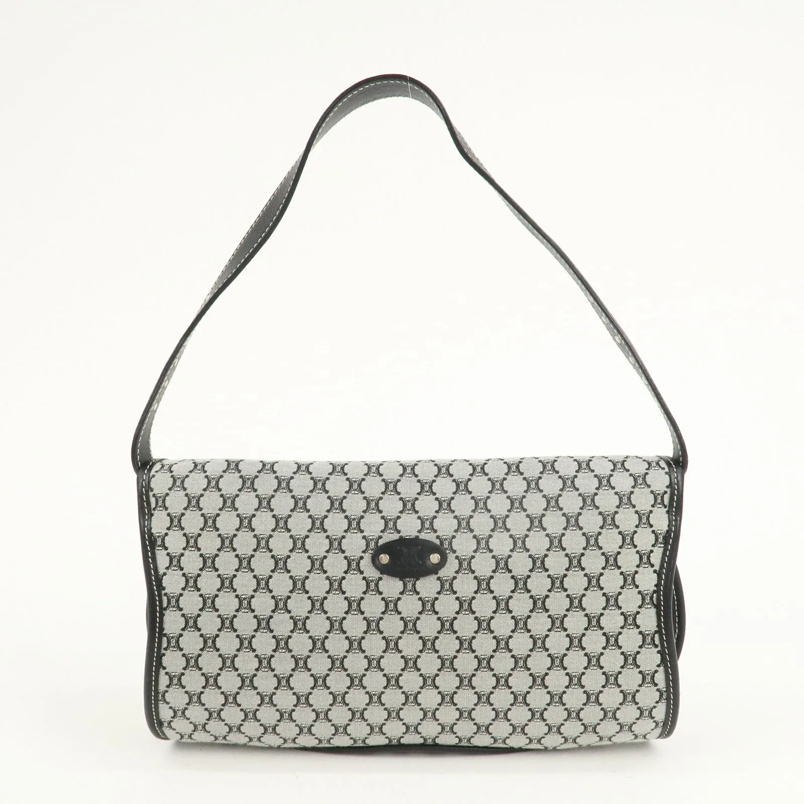 CELINE Macadam Canvas Leather Shoulder Bag Gray Black Used