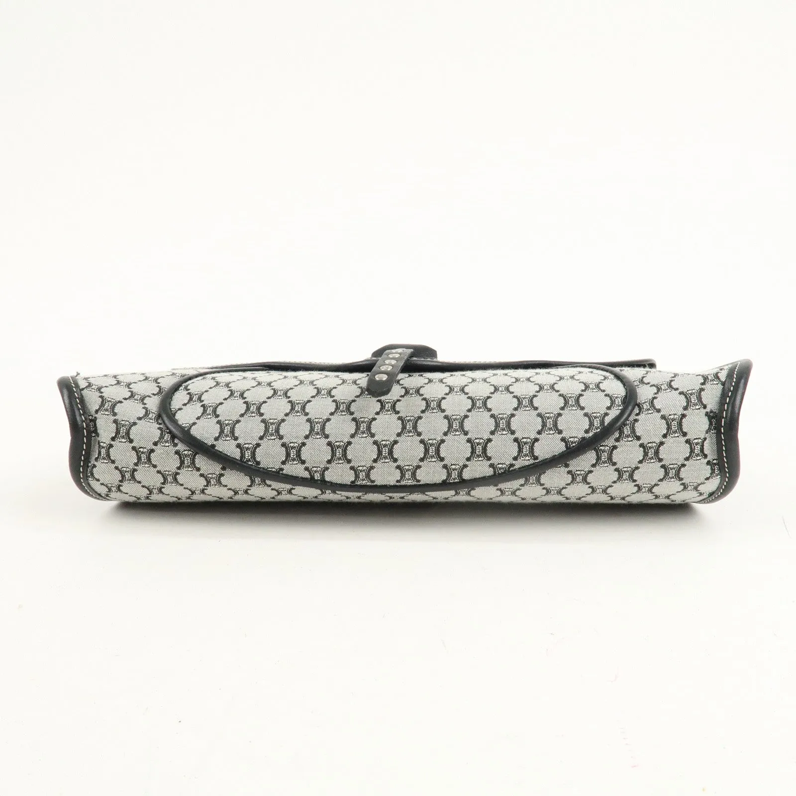 CELINE Macadam Canvas Leather Shoulder Bag Gray Black Used