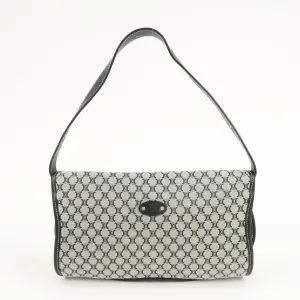 CELINE Macadam Canvas Leather Shoulder Bag Gray Black Used