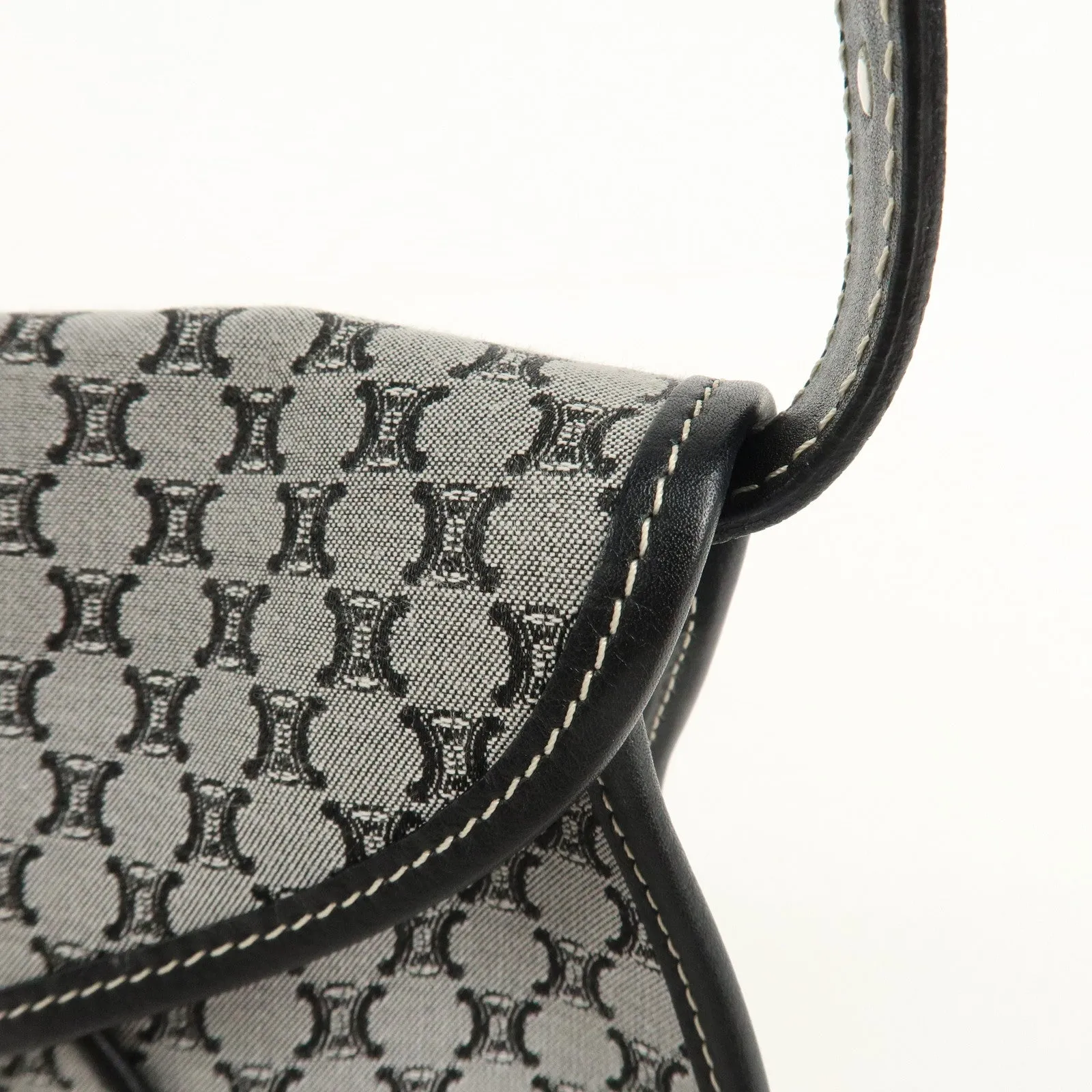 CELINE Macadam Canvas Leather Shoulder Bag Gray Black Used