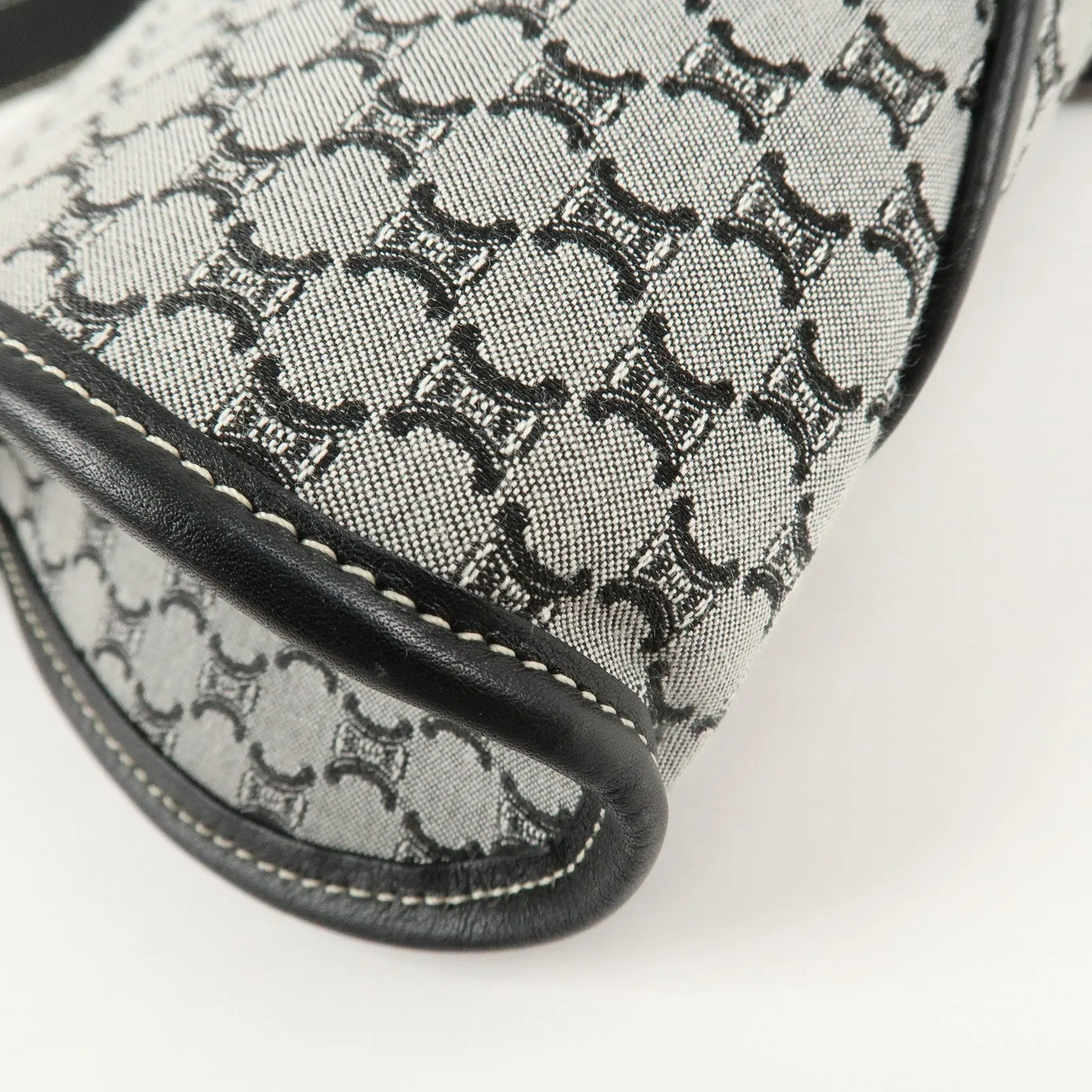 CELINE Macadam Canvas Leather Shoulder Bag Gray Black Used