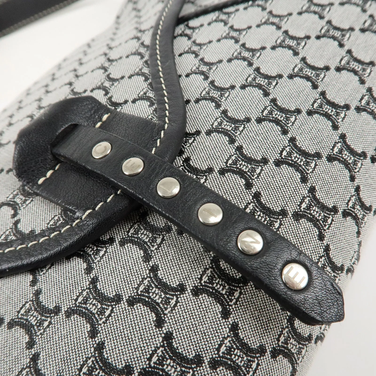 CELINE Macadam Canvas Leather Shoulder Bag Gray Black Used