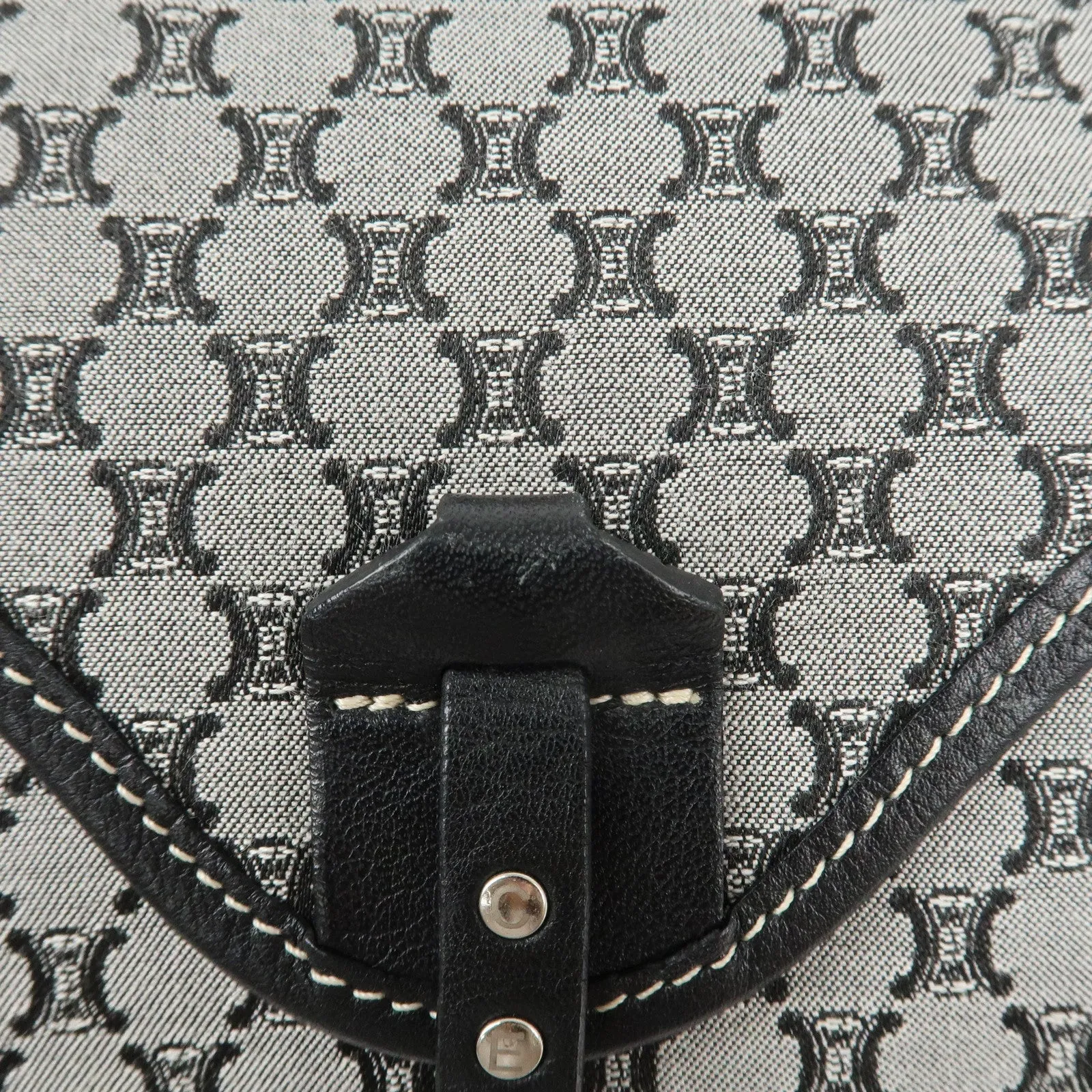 CELINE Macadam Canvas Leather Shoulder Bag Gray Black Used