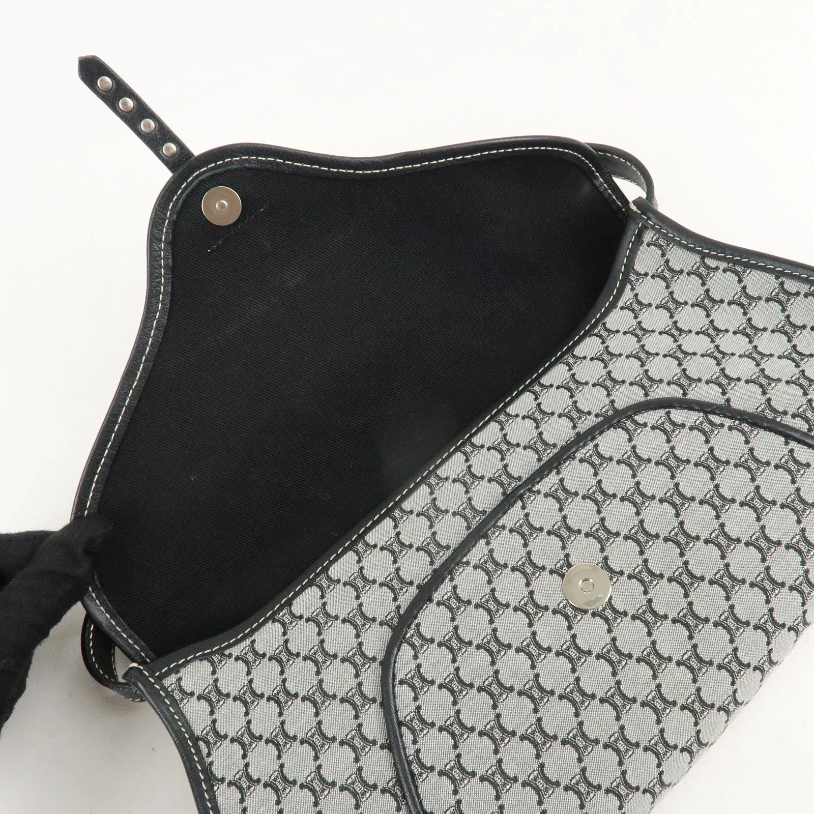 CELINE Macadam Canvas Leather Shoulder Bag Gray Black Used