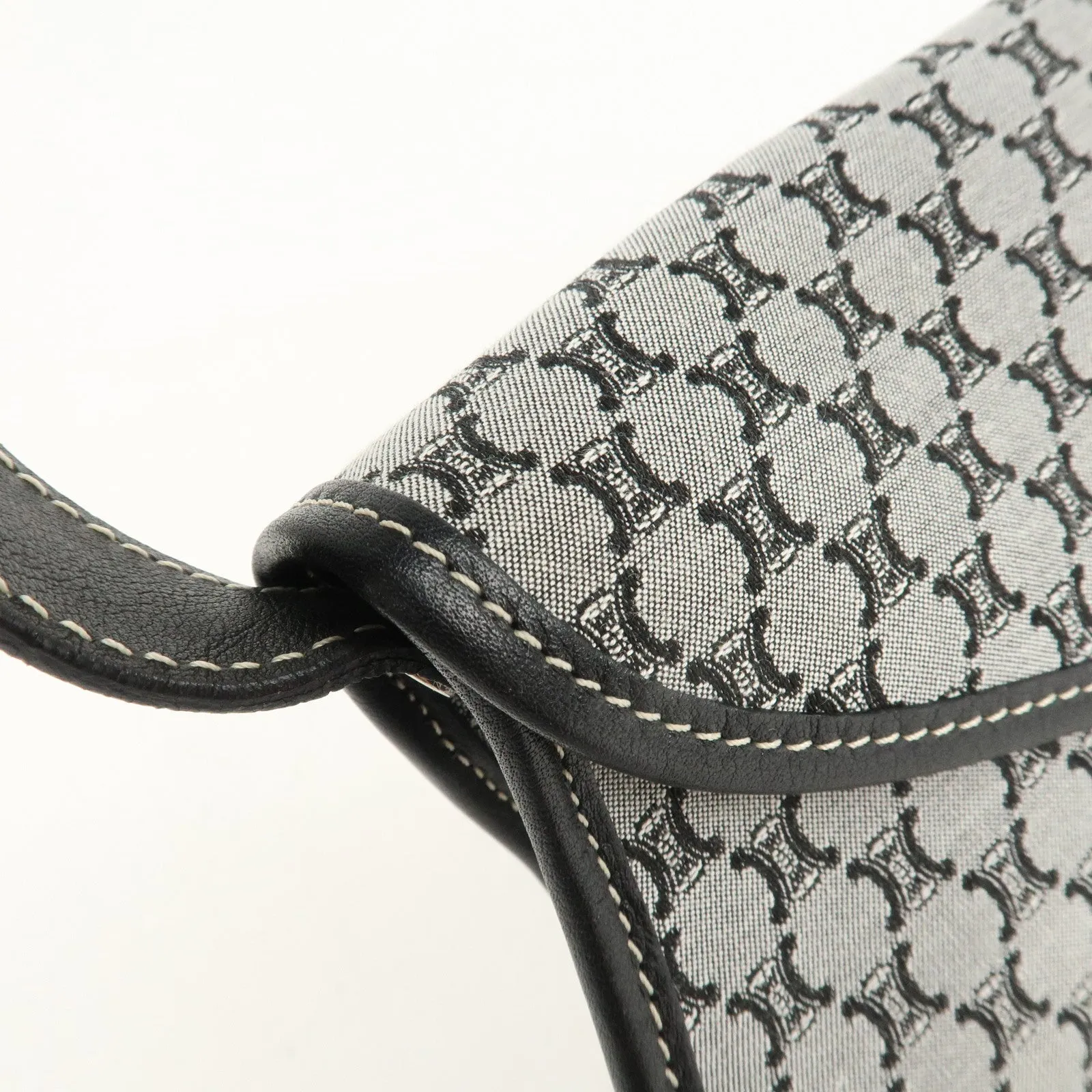 CELINE Macadam Canvas Leather Shoulder Bag Gray Black Used