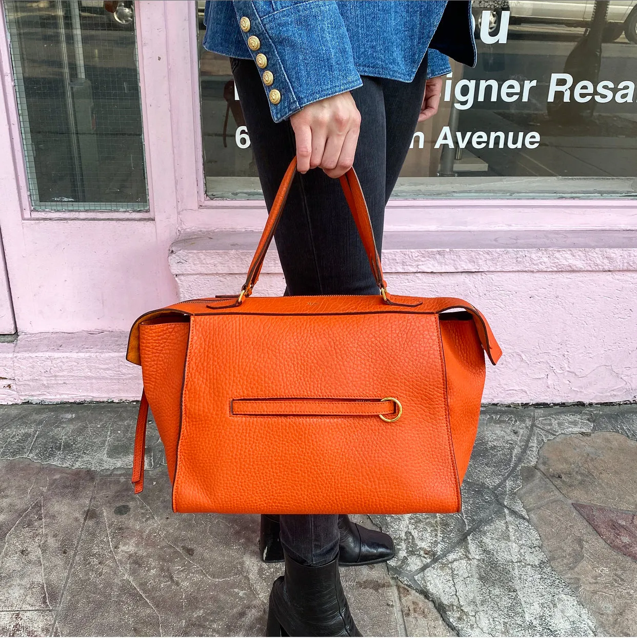 Celine Orange Grained Leather Small Ring Bag