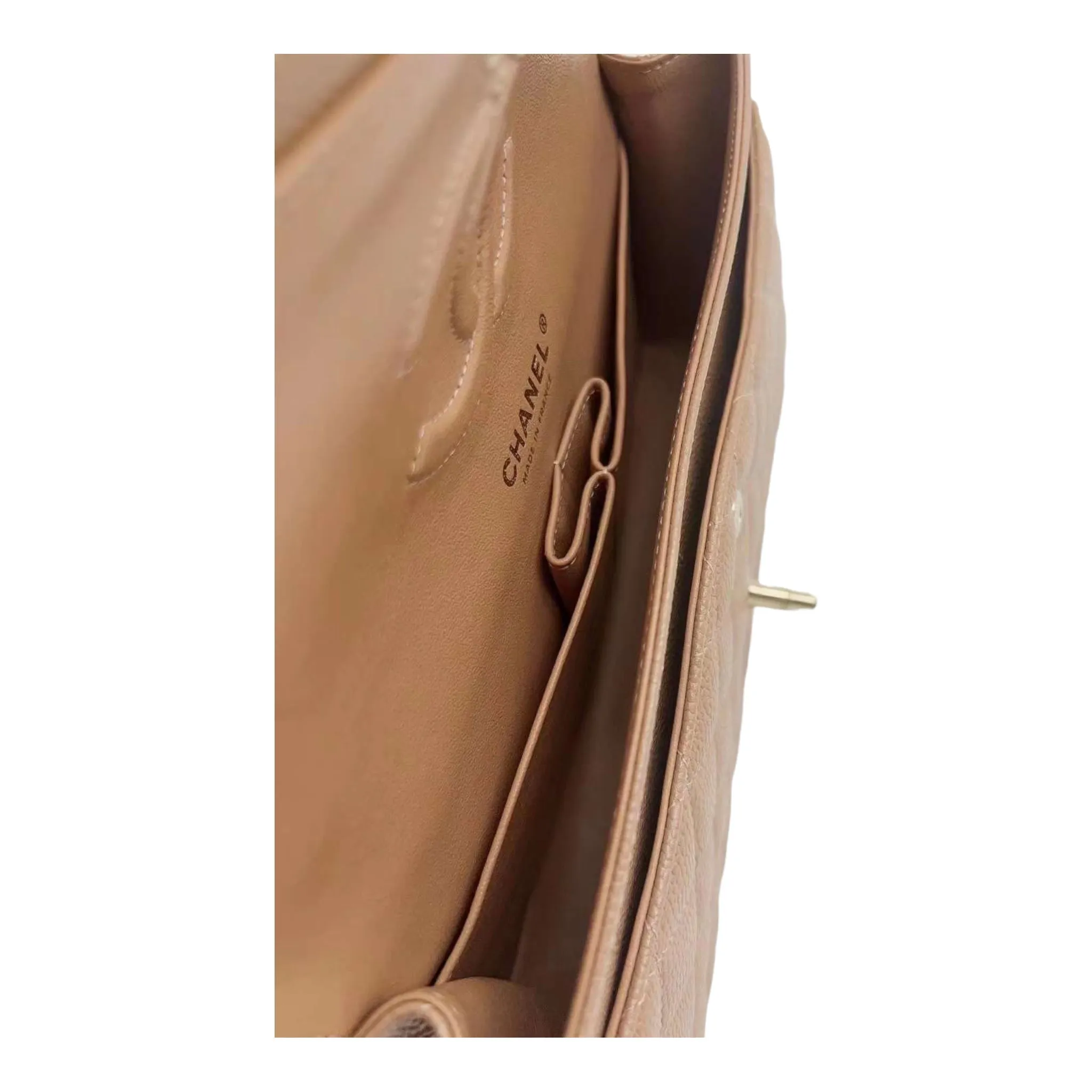 CHANEL 18S Iridescent Dark Beige Caviar Rectangular Mini Flap Bag Brushed Gold Hardware