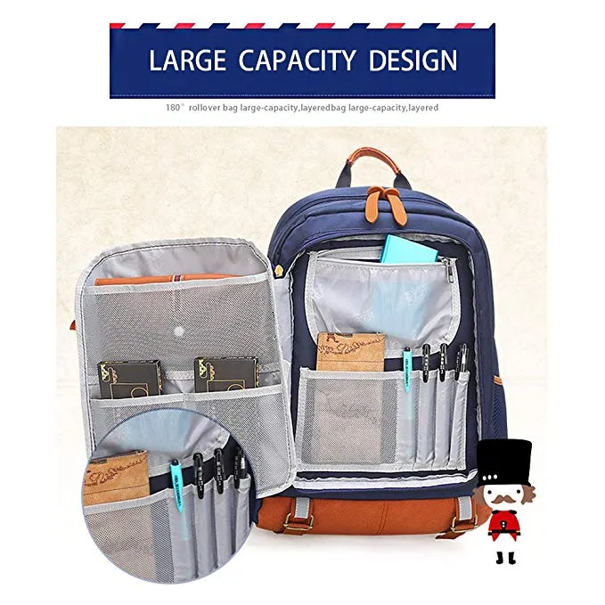 Children British Style Schoolbag High Quality Waterproof Backpack with Organizer Pockets