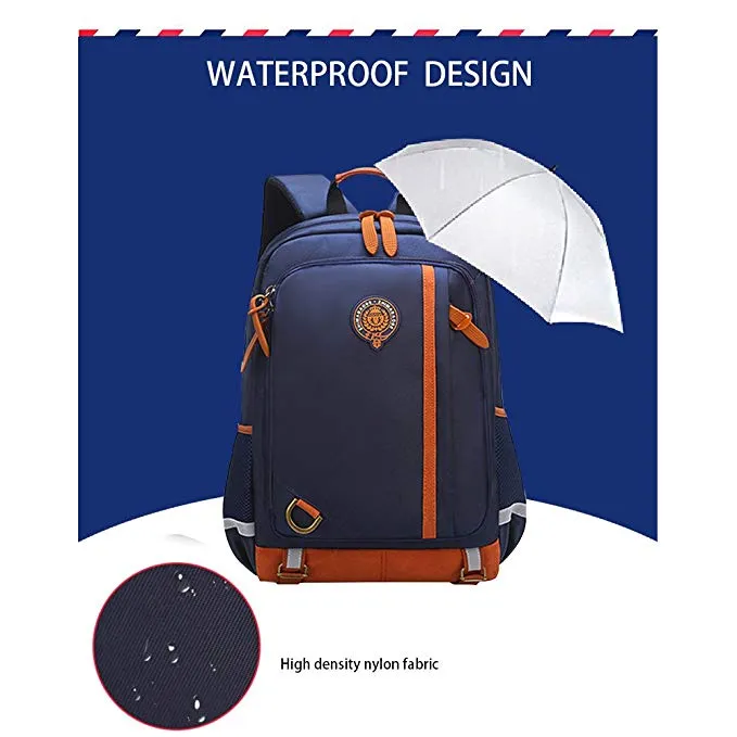 Children British Style Schoolbag High Quality Waterproof Backpack with Organizer Pockets