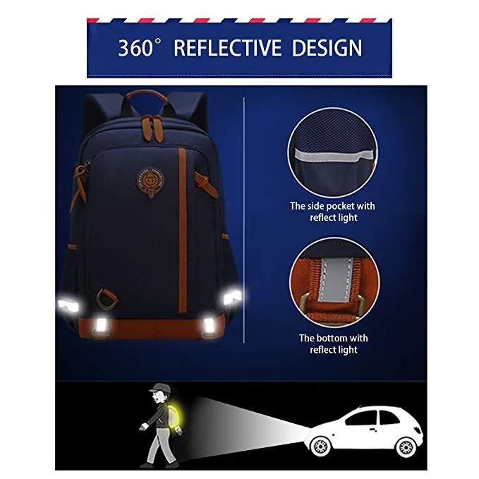 Children British Style Schoolbag High Quality Waterproof Backpack with Organizer Pockets