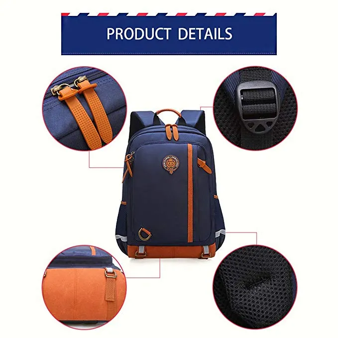 Children British Style Schoolbag High Quality Waterproof Backpack with Organizer Pockets