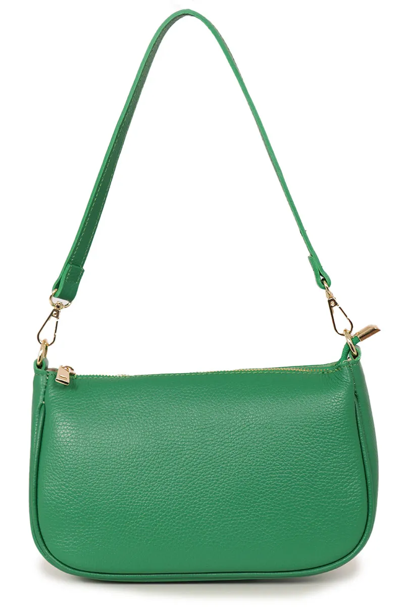 Chloe - Italian Leather Baguette Bag - Bright Green, Pebbled