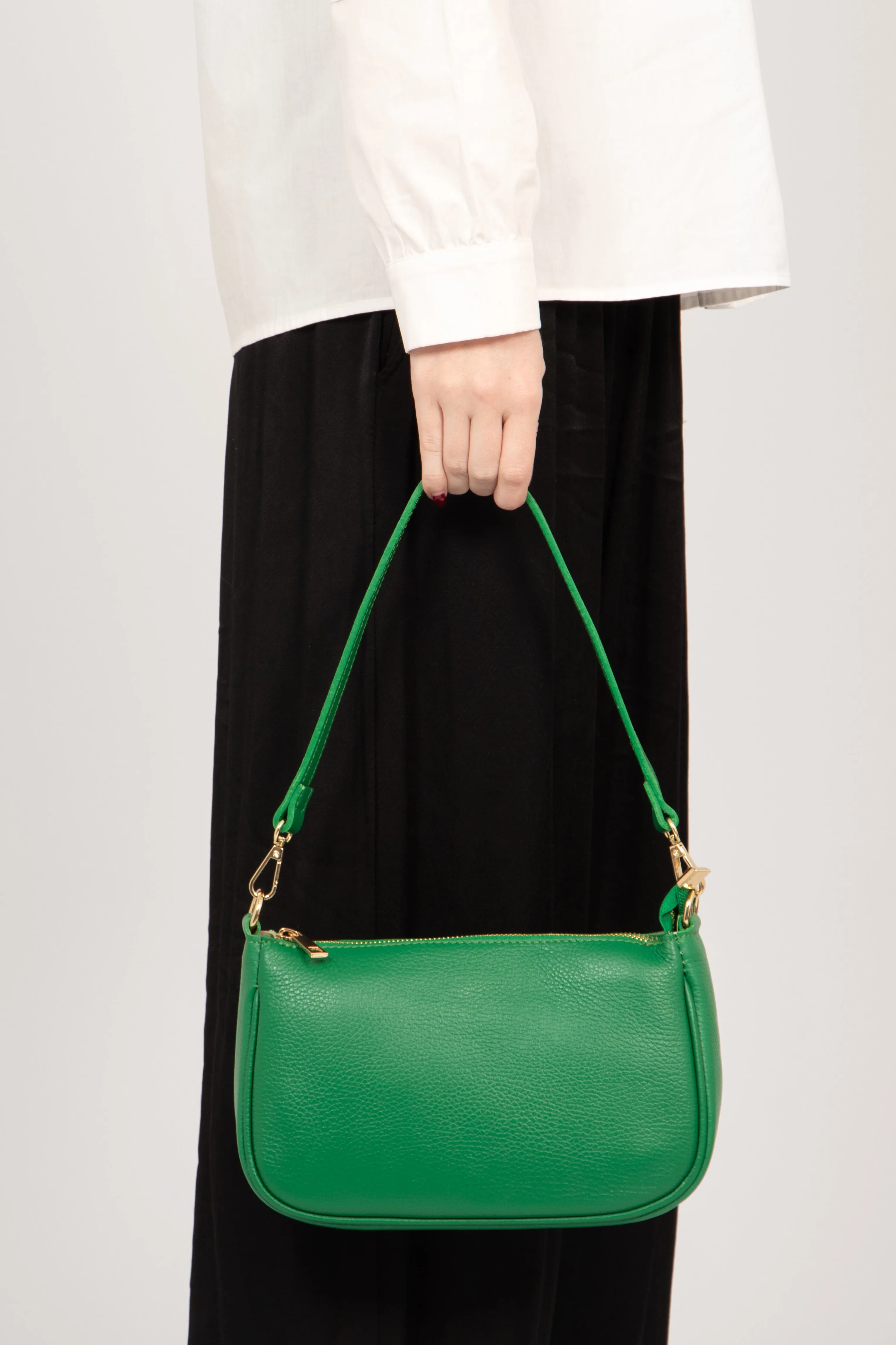 Chloe - Italian Leather Baguette Bag - Bright Green, Pebbled