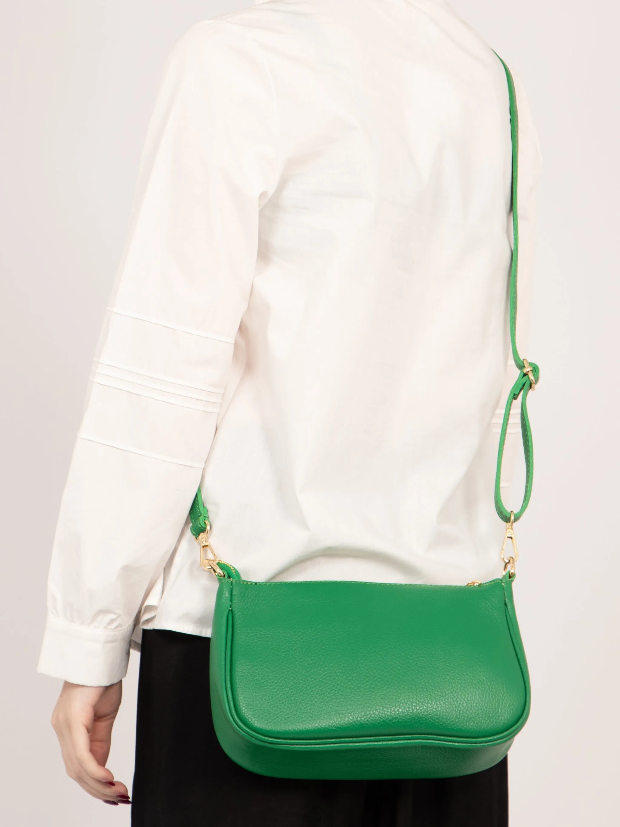Chloe - Italian Leather Baguette Bag - Bright Green, Pebbled