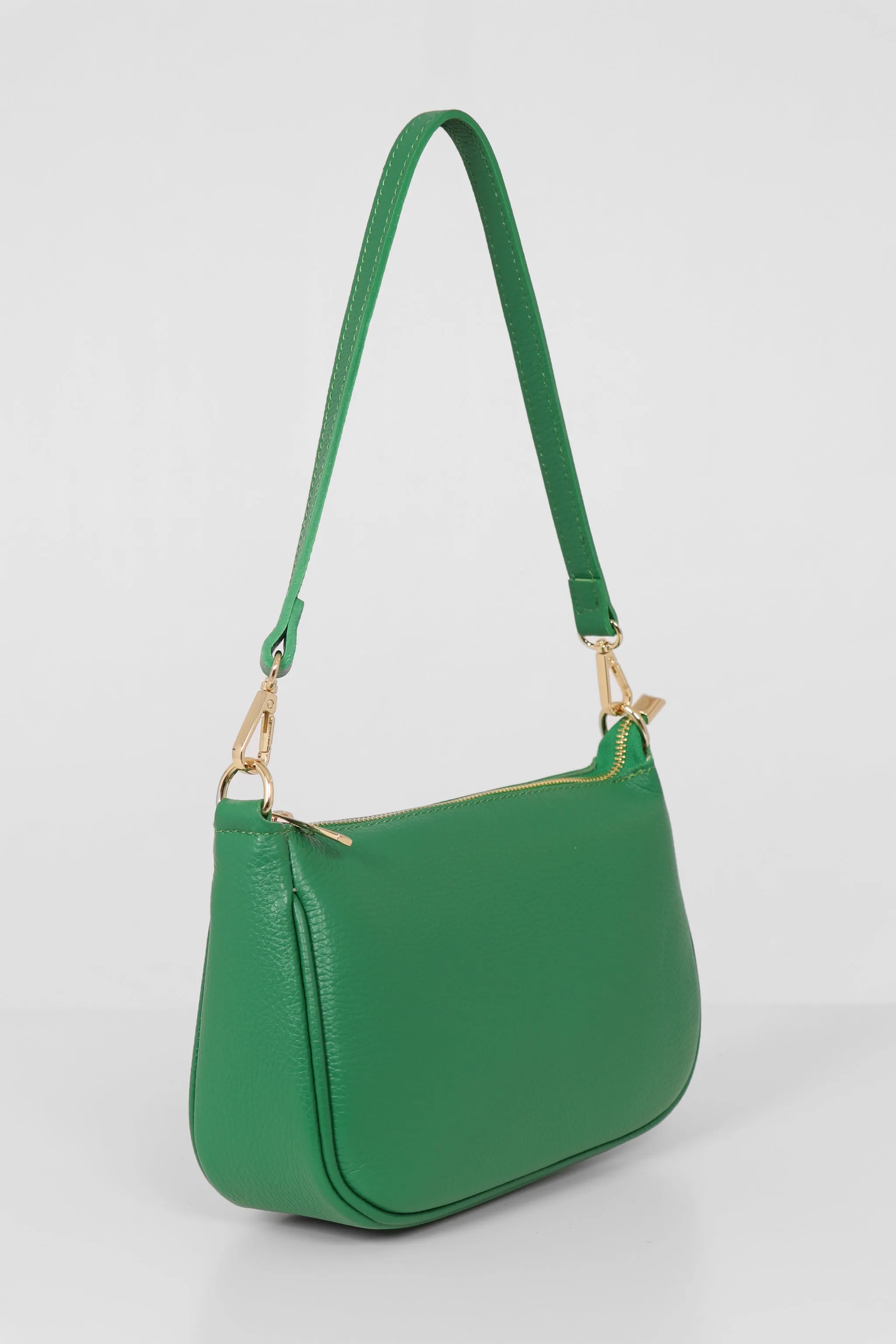 Chloe - Italian Leather Baguette Bag - Bright Green, Pebbled