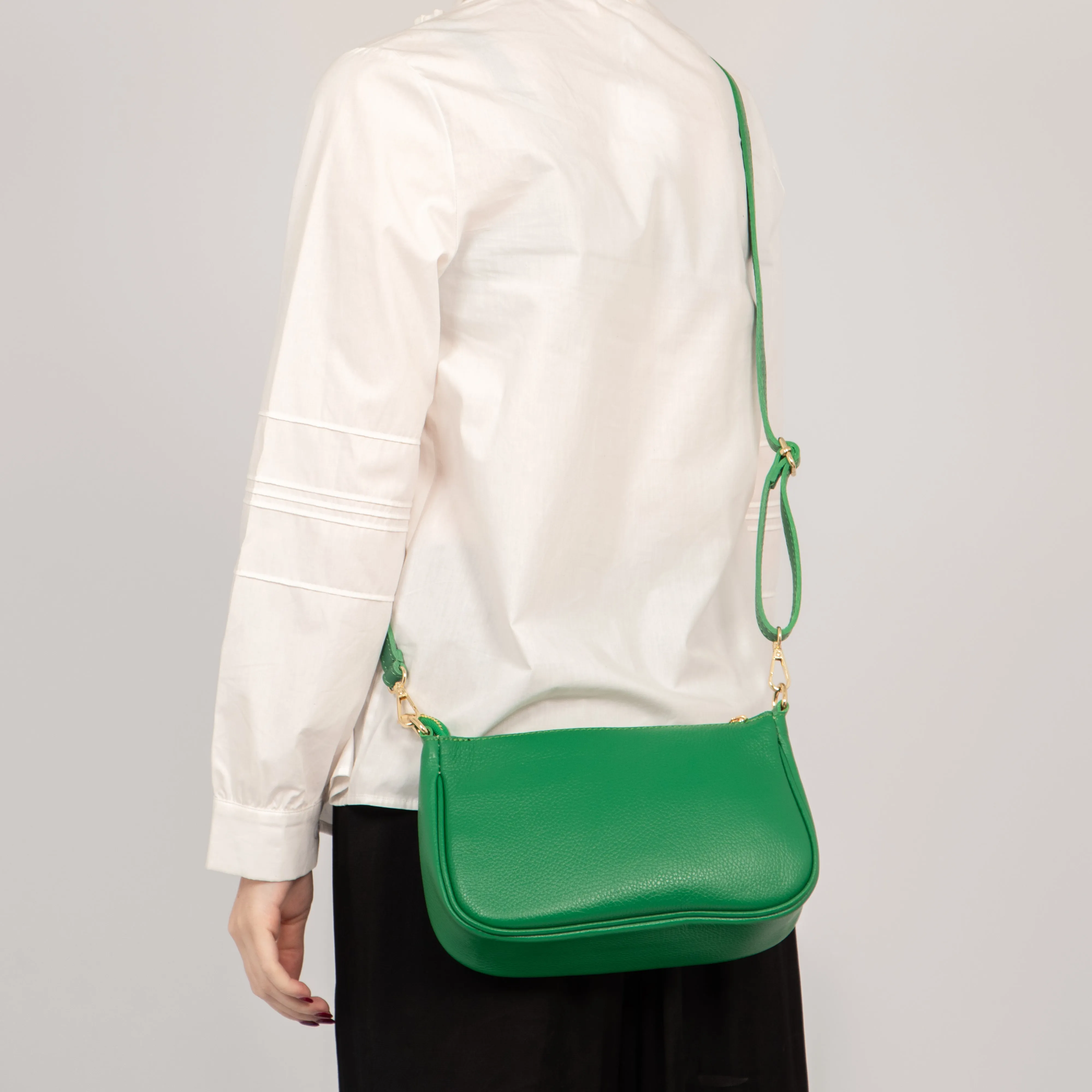 Chloe - Italian Leather Baguette Bag - Bright Green, Pebbled
