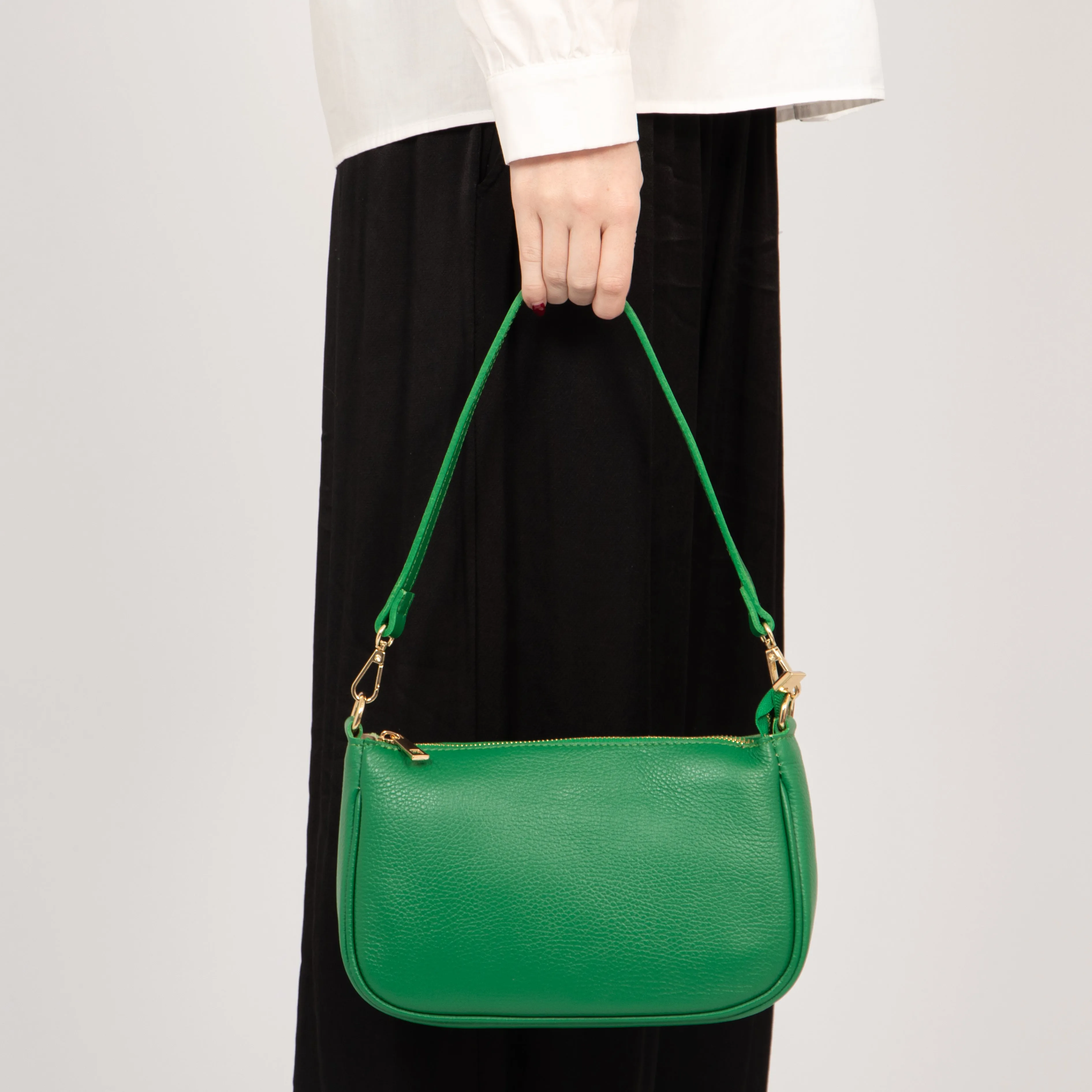 Chloe - Italian Leather Baguette Bag - Bright Green, Pebbled