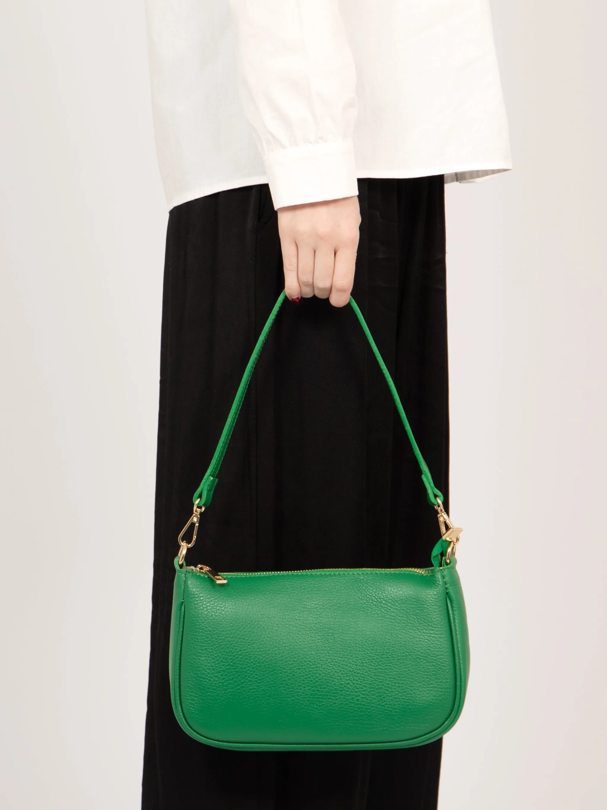 Chloe - Italian Leather Baguette Bag - Bright Green, Pebbled