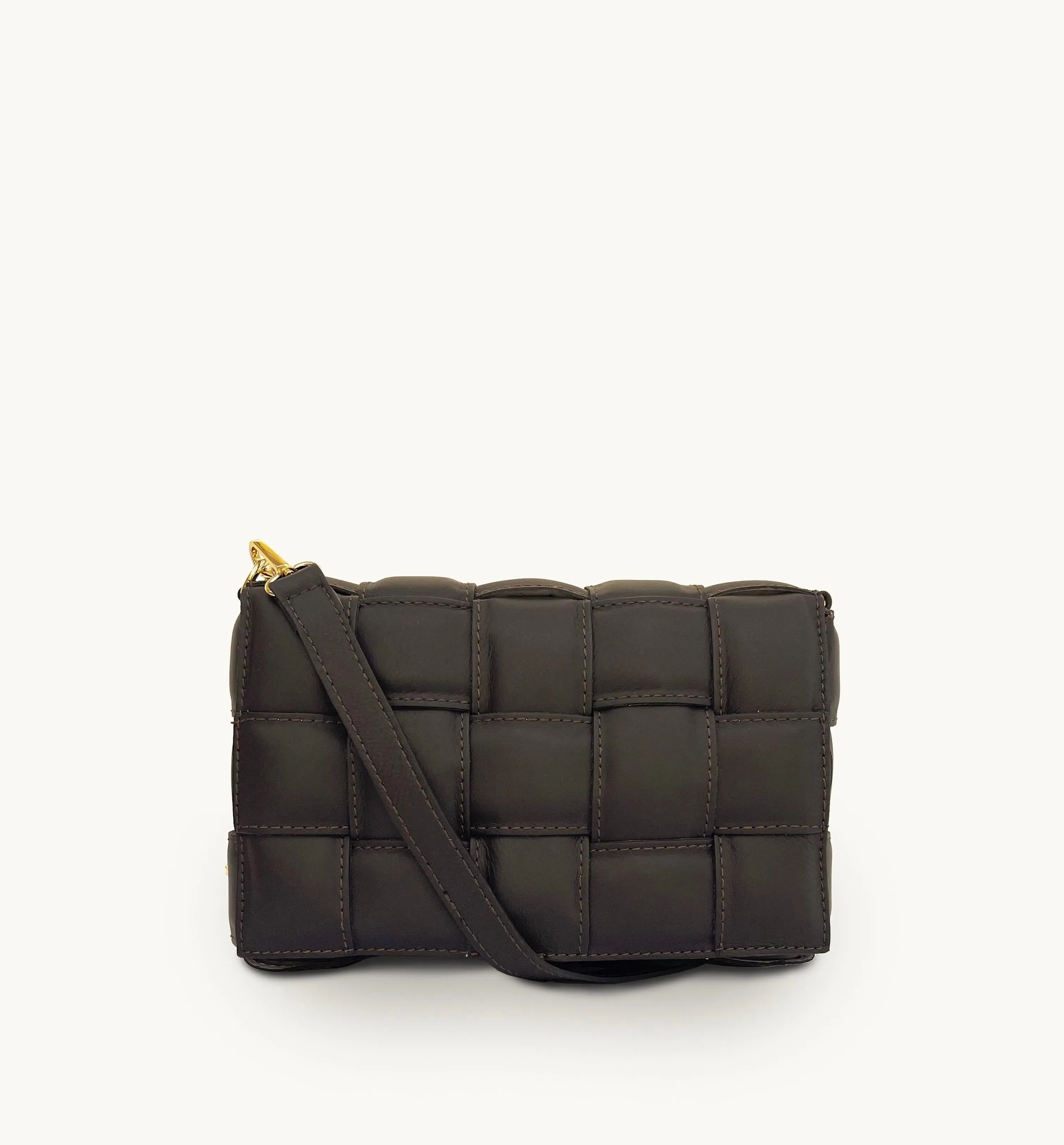 Chocolate Padded Woven Leather Crossbody Bag