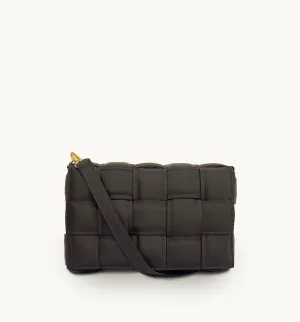 Chocolate Padded Woven Leather Crossbody Bag