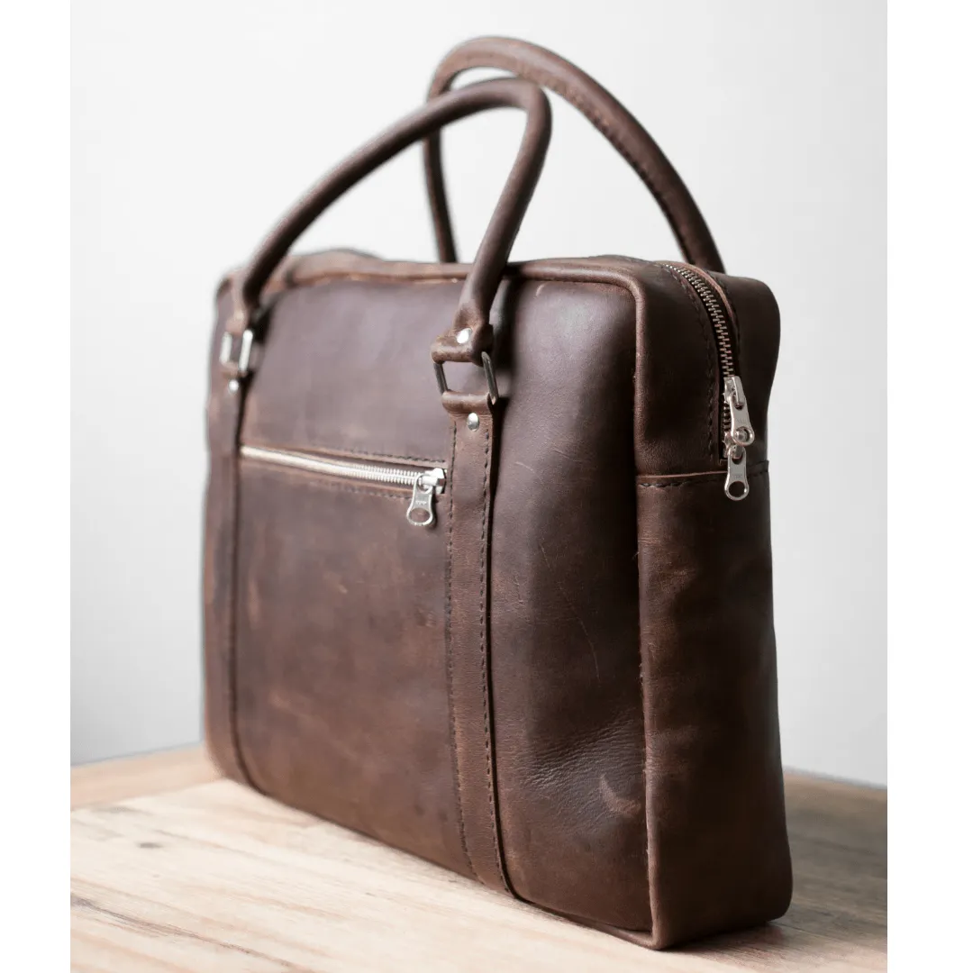 Classic Leather Boaz Briefcase - Chocolate Brown