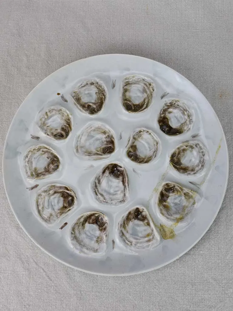 Collection of 10 French oyster plates and platter - hand painted