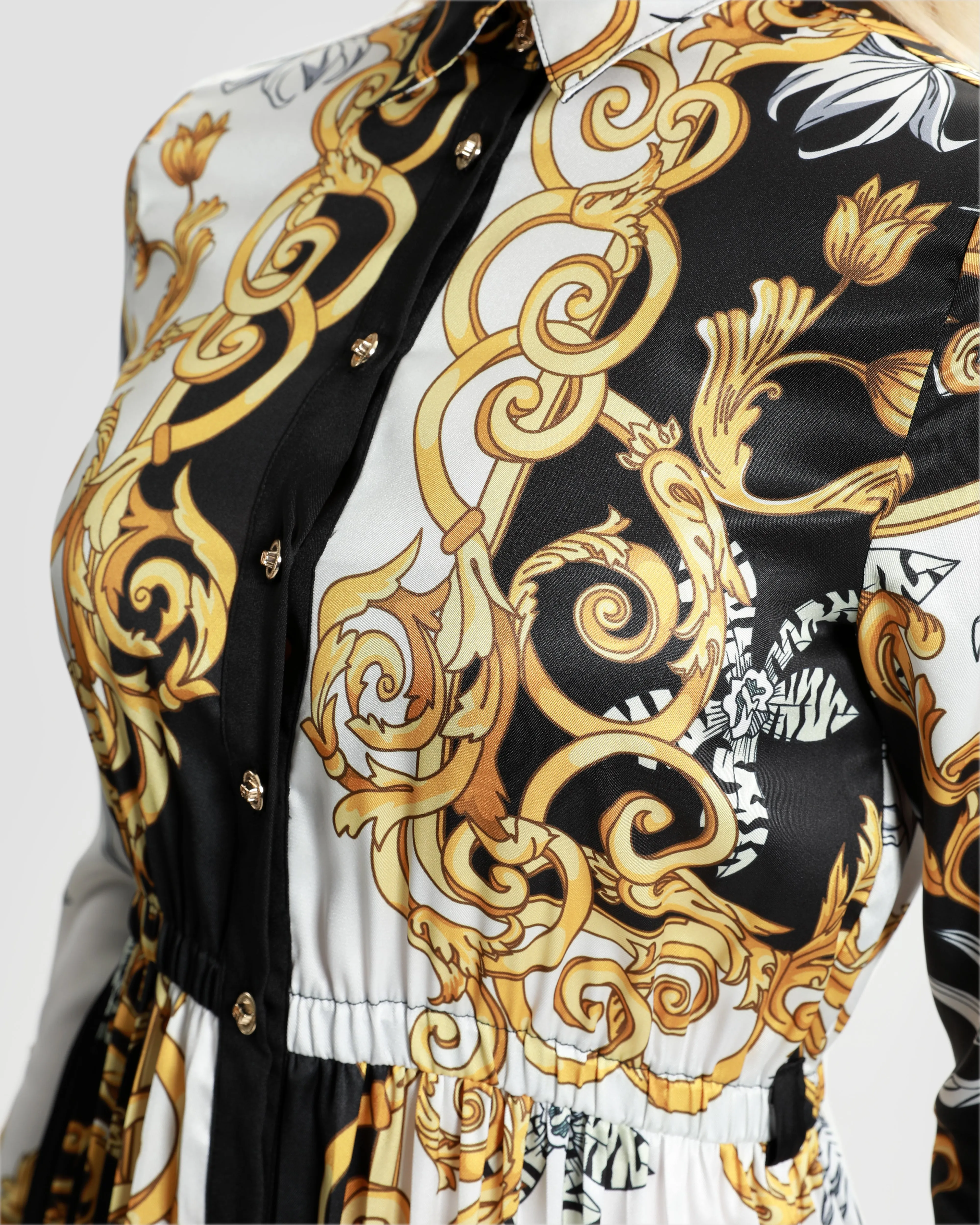 Contrasted Ornamental Print Midi Dress