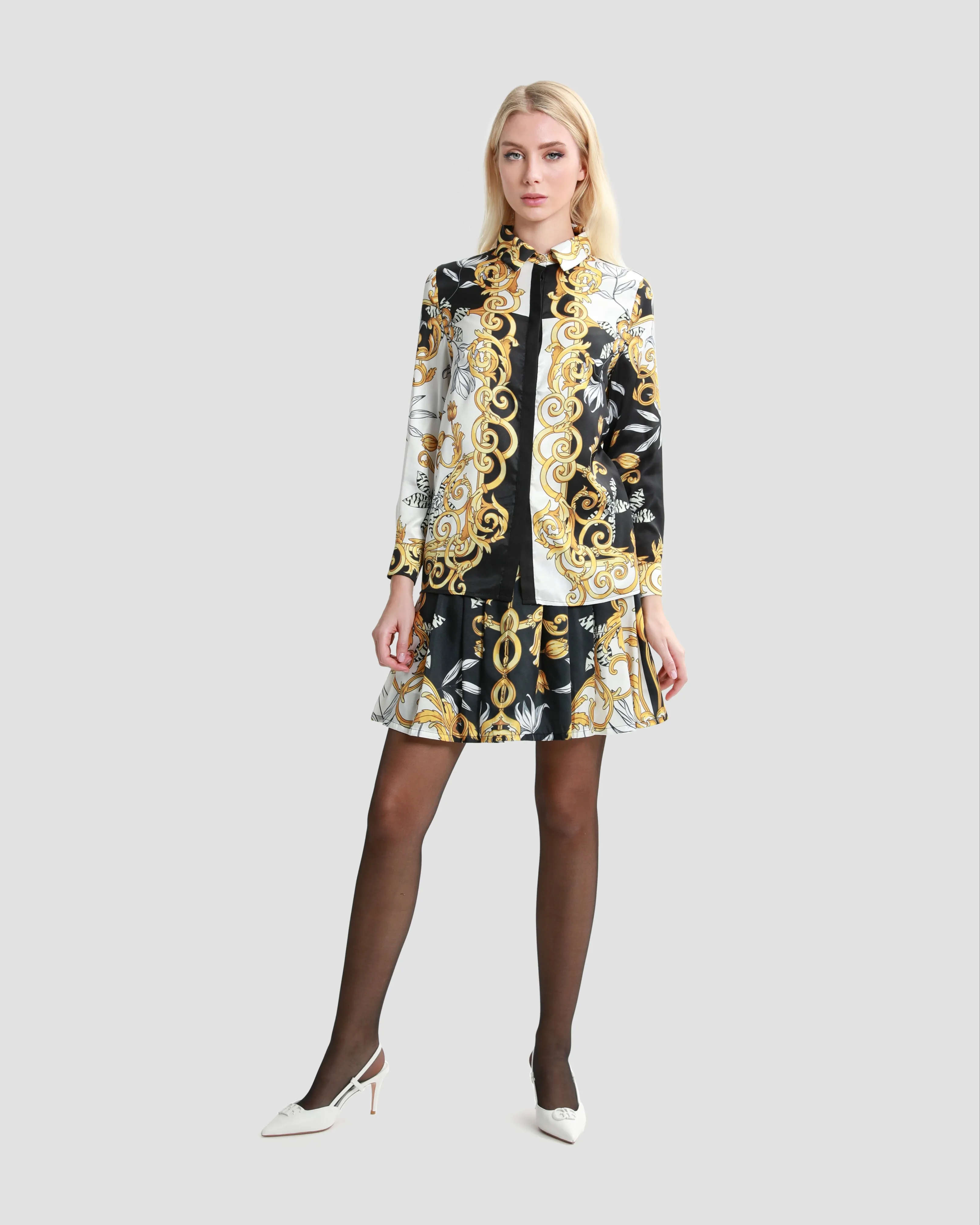 Contrasted Ornamental Print Shirt