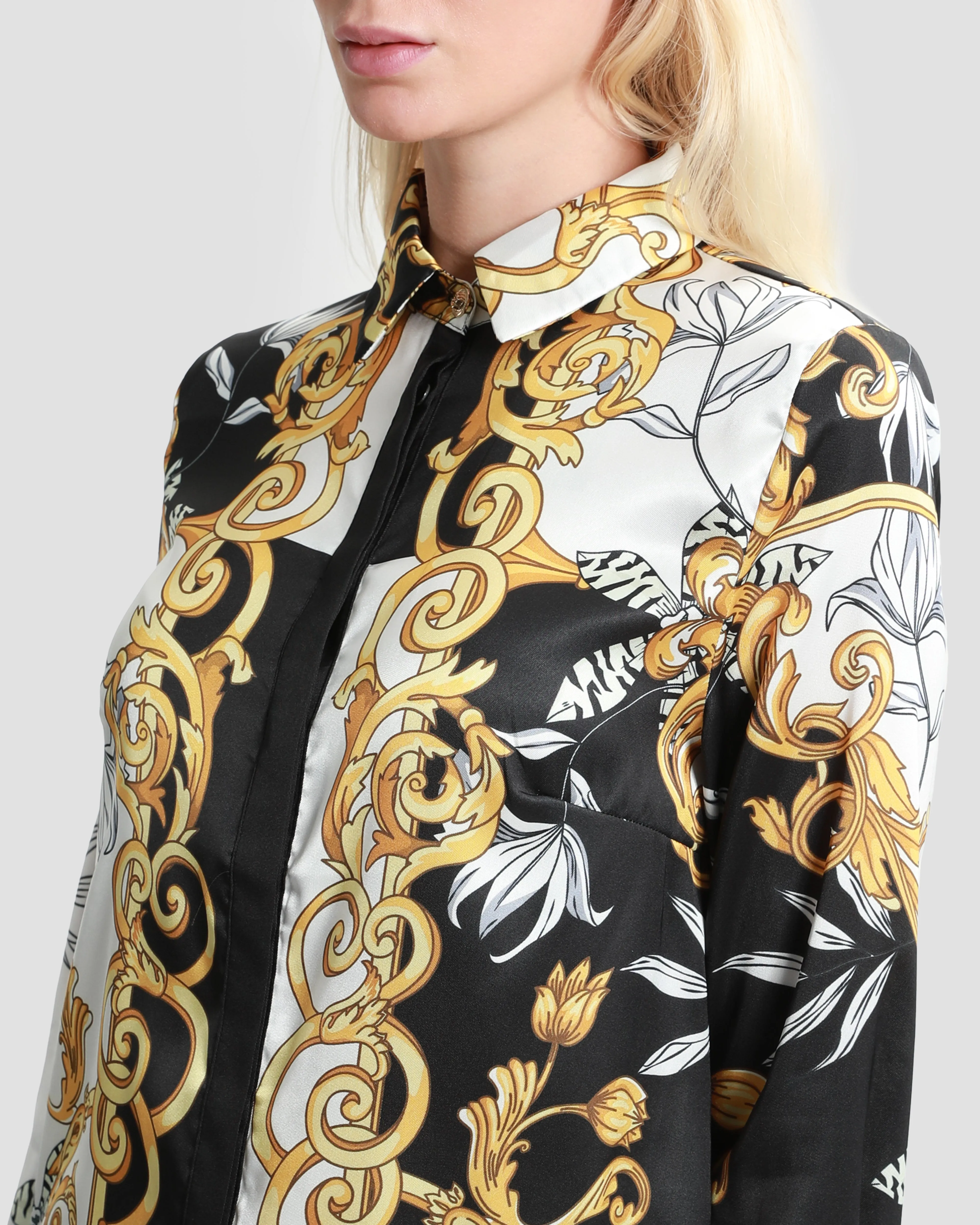 Contrasted Ornamental Print Shirt