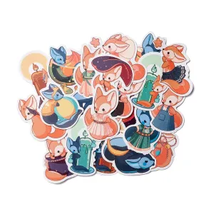 Craspire Fox Paper Stickers Set, Adhesive Label Stickers, for Suitcase, Phone and Cups, Refigerator, Mixed Color, 3.8~7.7x4.1~6.6x0.02cm, 50pc/bag