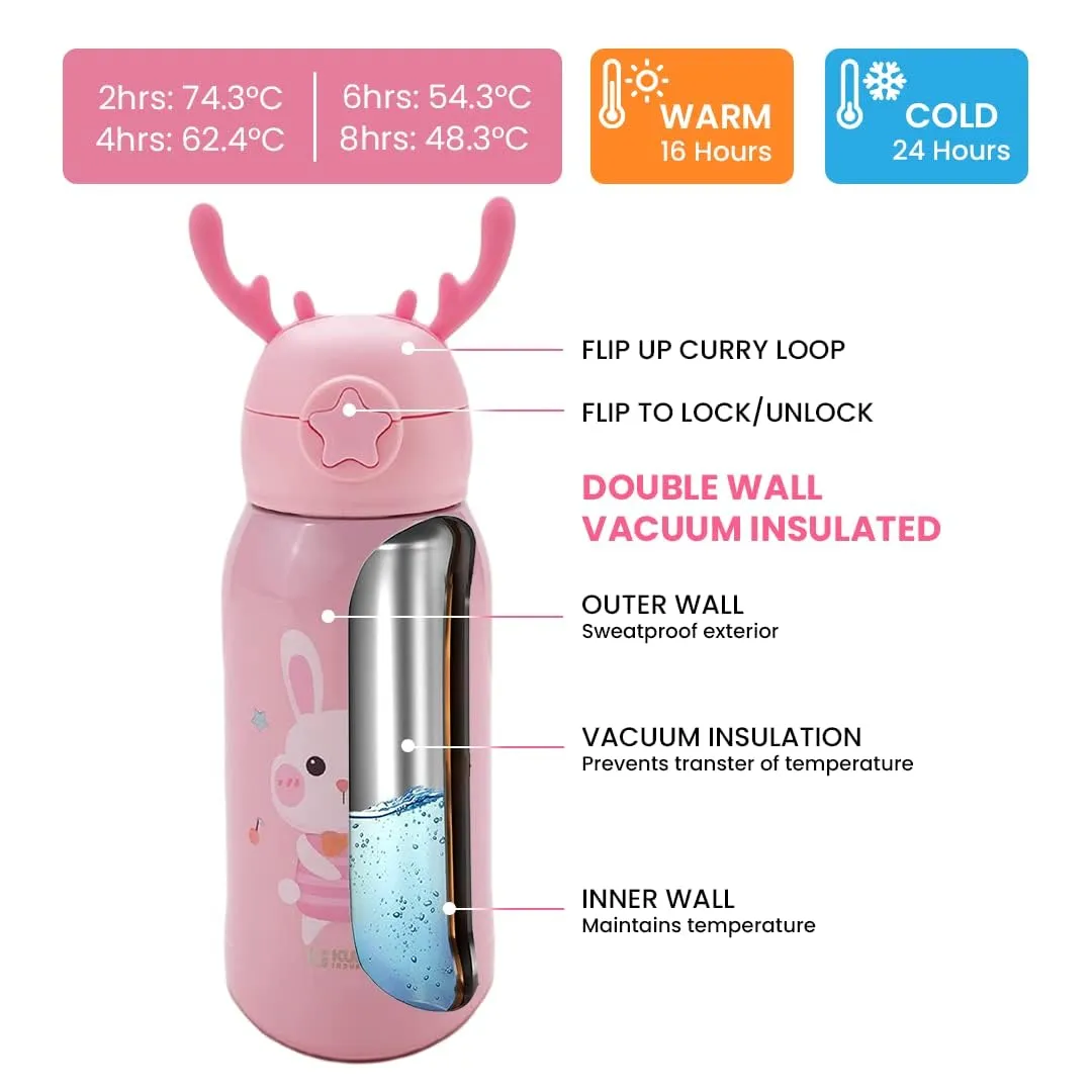 Deer Horn Design Stainless Steel Water Bottle with Dual Cap
