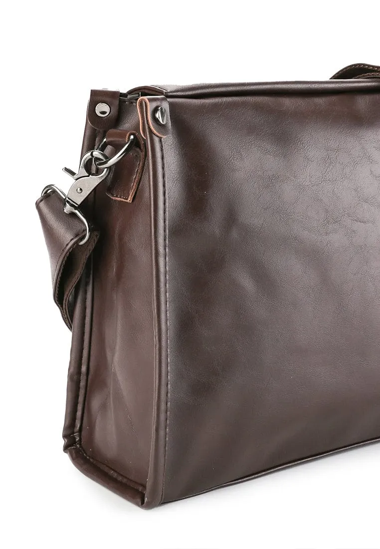 Distressed Leather Concept Crossbody Bag - Dark Brown