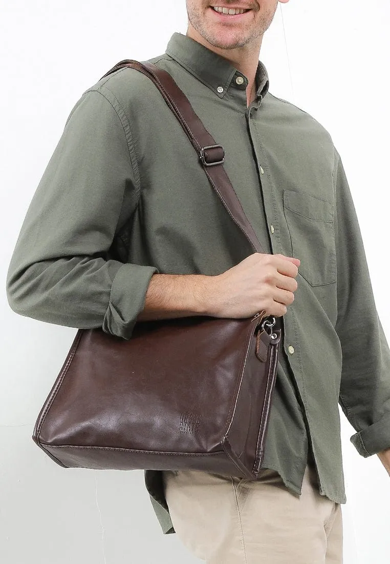 Distressed Leather Concept Crossbody Bag - Dark Brown