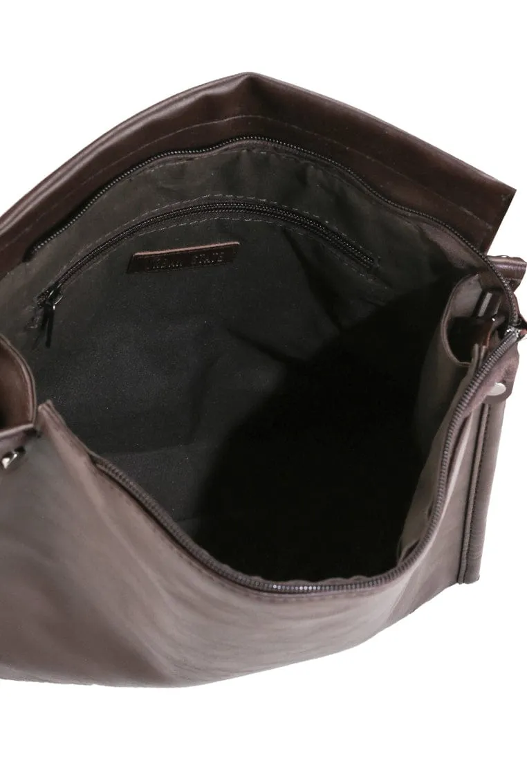 Distressed Leather Concept Crossbody Bag - Dark Brown