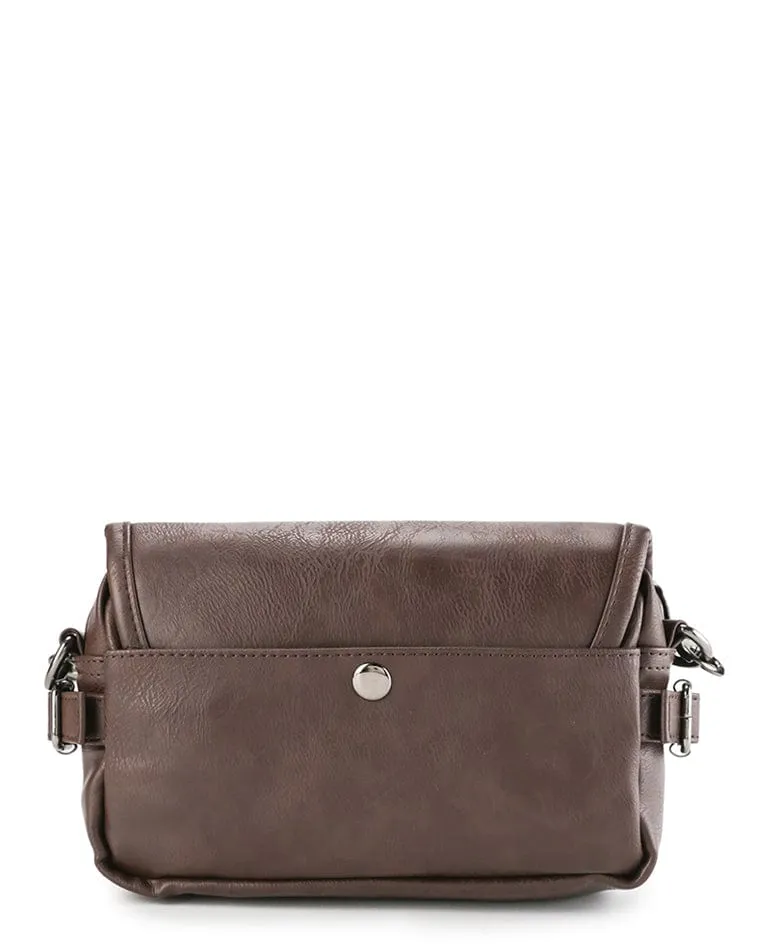 Distressed Leather Rogue Crossbody Bag - Dark Brown
