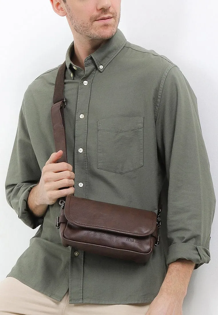 Distressed Leather Rogue Crossbody Bag - Dark Brown