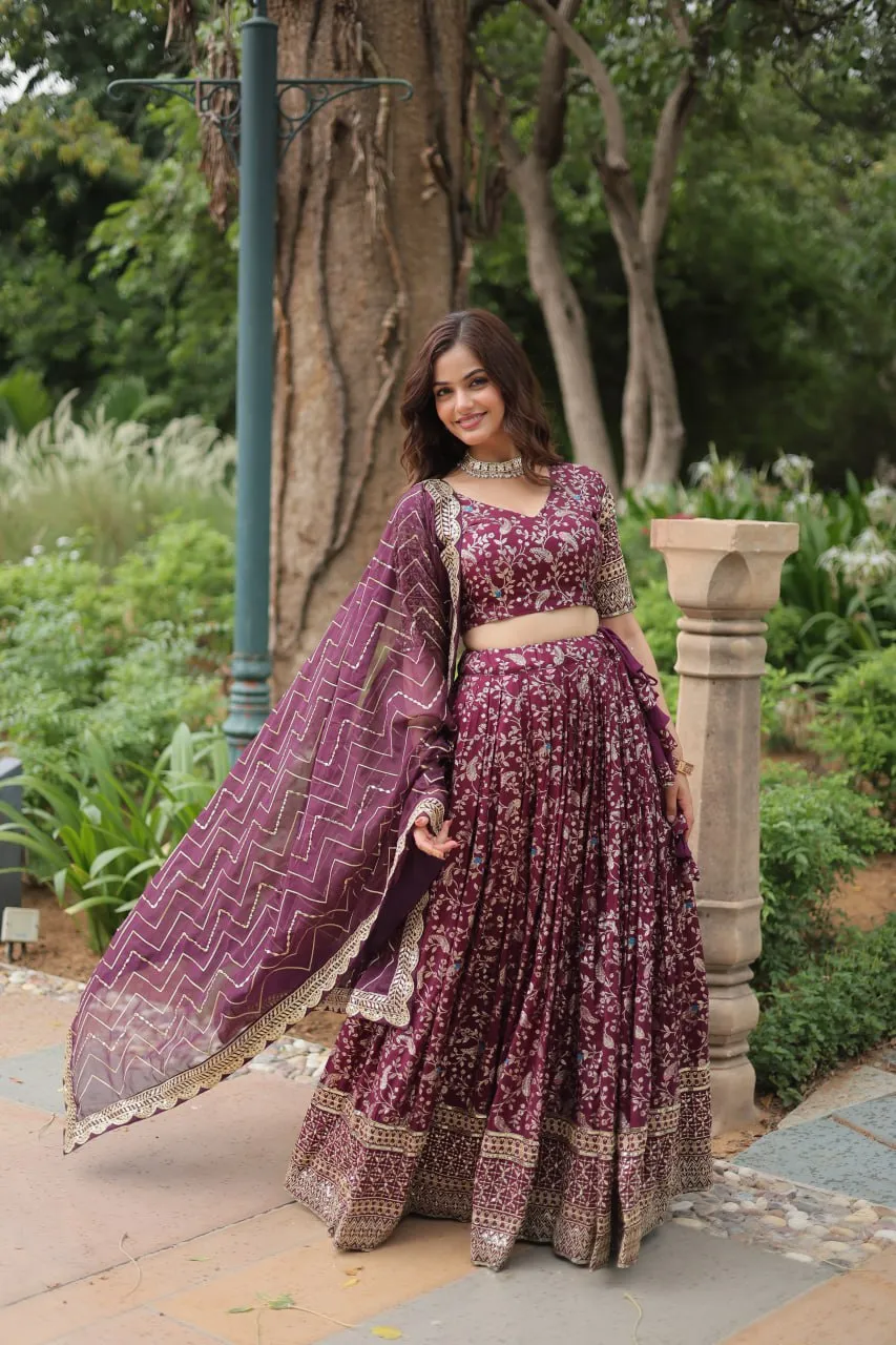 Elegant Luxurious Jacquard Golden Embroidered Lehenga Choli