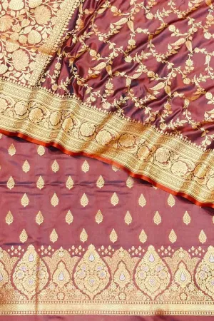 Elegant Maroon Banarasi Silk Suit Set: Unstitched & Luxurious