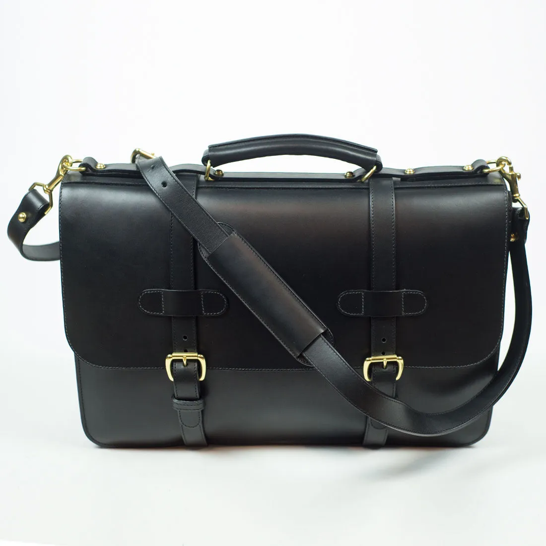 English Briefcase in Black harness belting leather