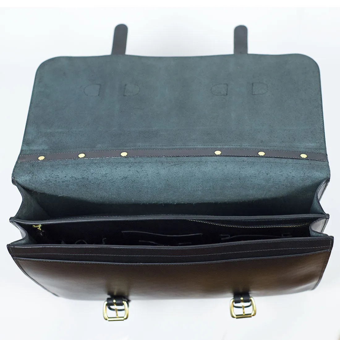 English Briefcase in Black harness belting leather