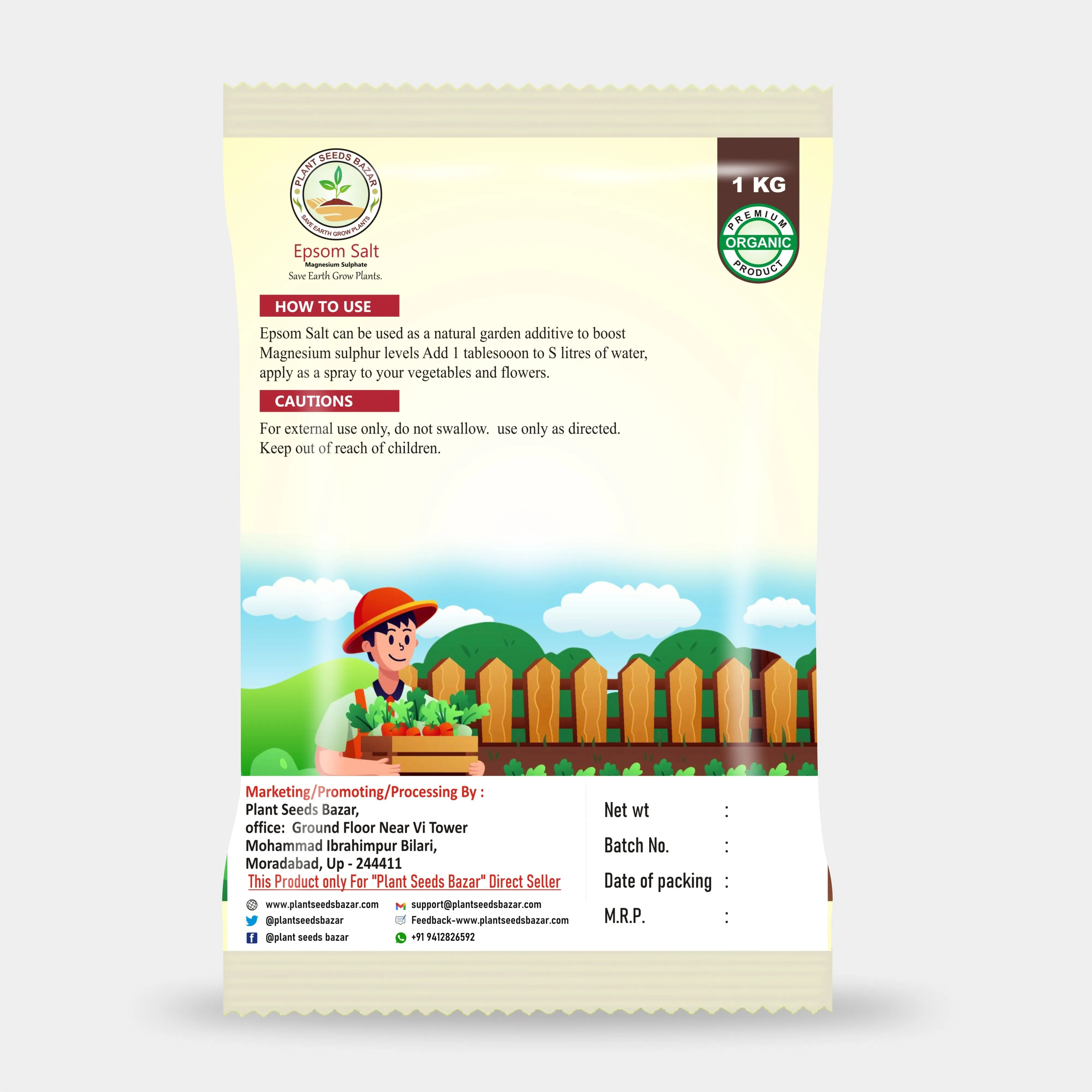 Epsom Salt for Plants Growth - Magnesium Sulphate Organic Fertilizer - 1 Kg