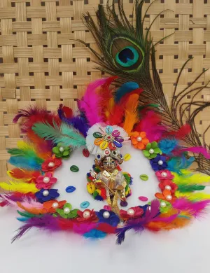 Feather and Multi colour butti laddu gopal dress with pagdi