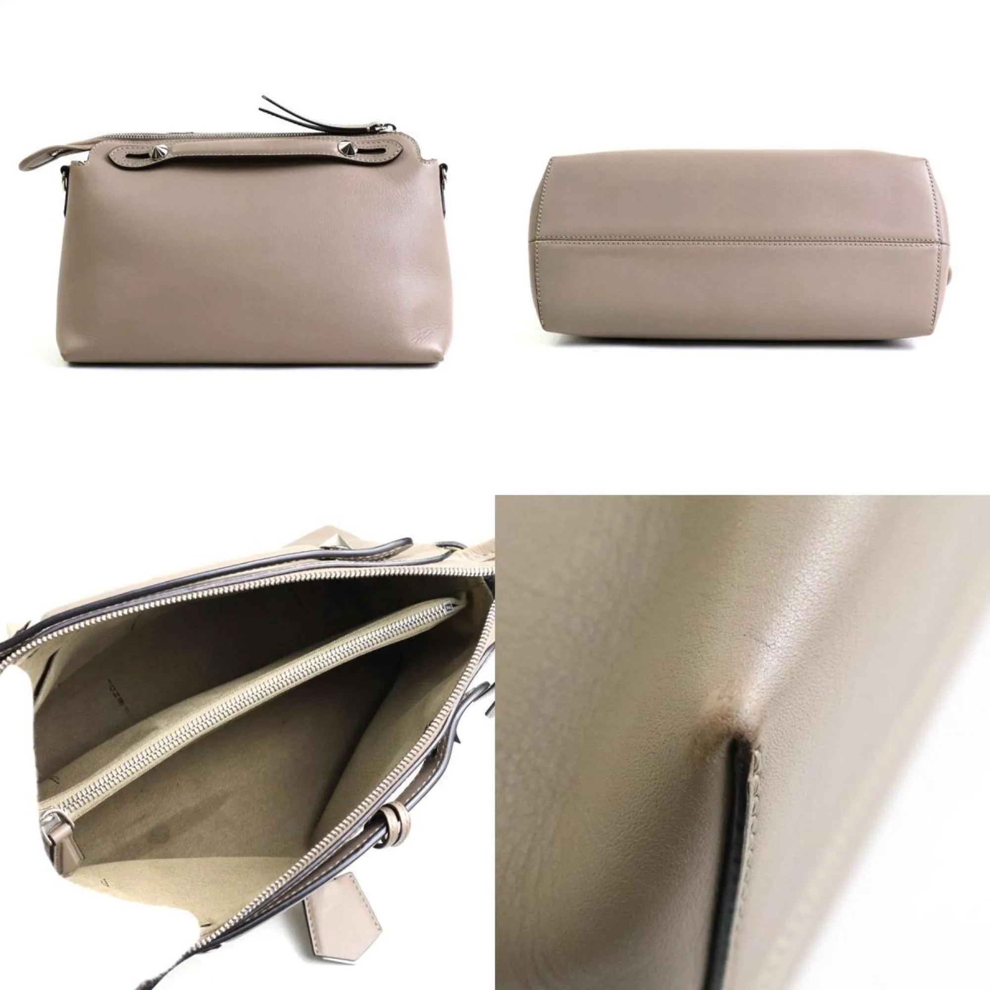 FENDI Handbag Shoulder Bag Visible Medium Leather Greige Women's 8BL146・1D5