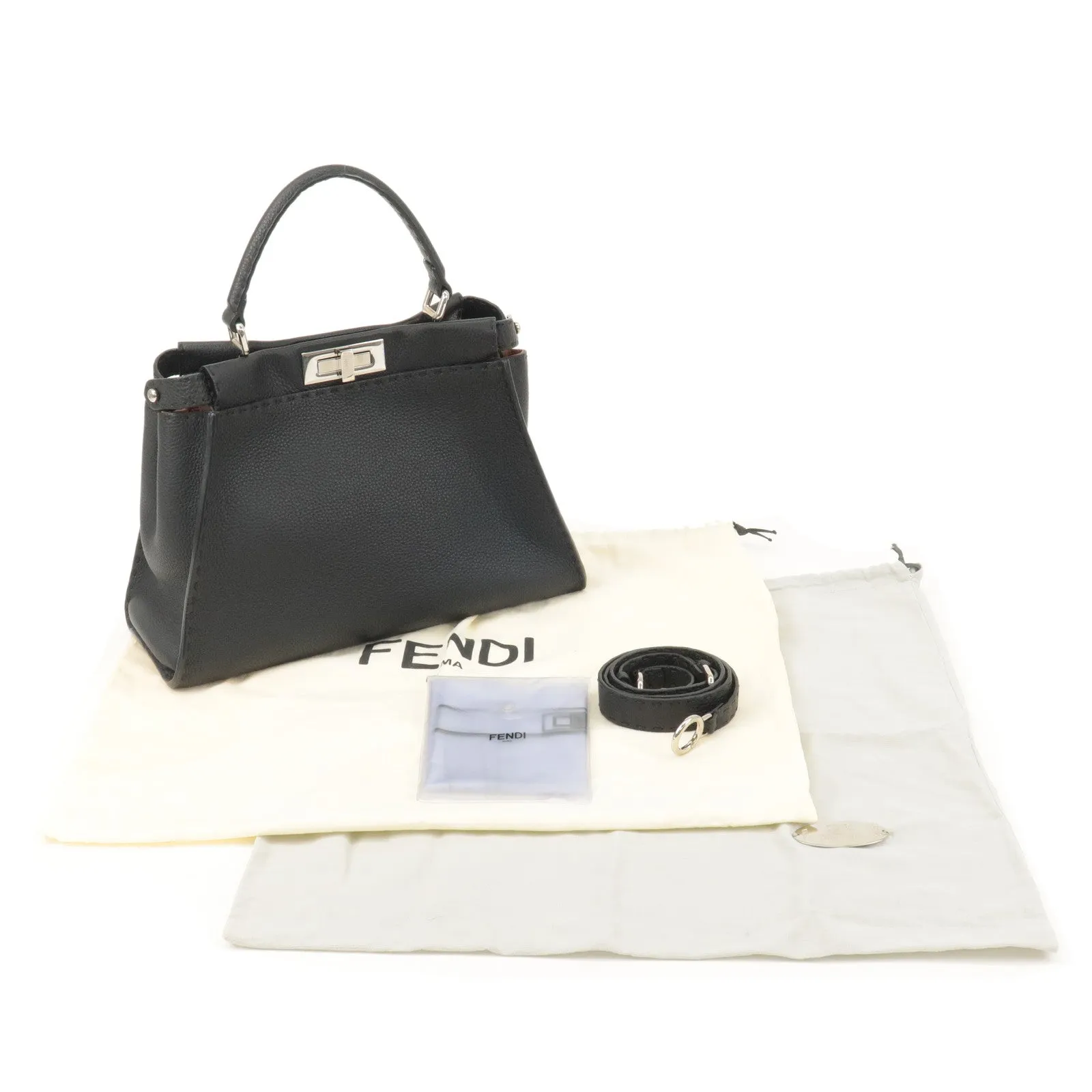 FENDI Selleria Leather Peekaboo Regular 2WAY Bag Black 8BN290