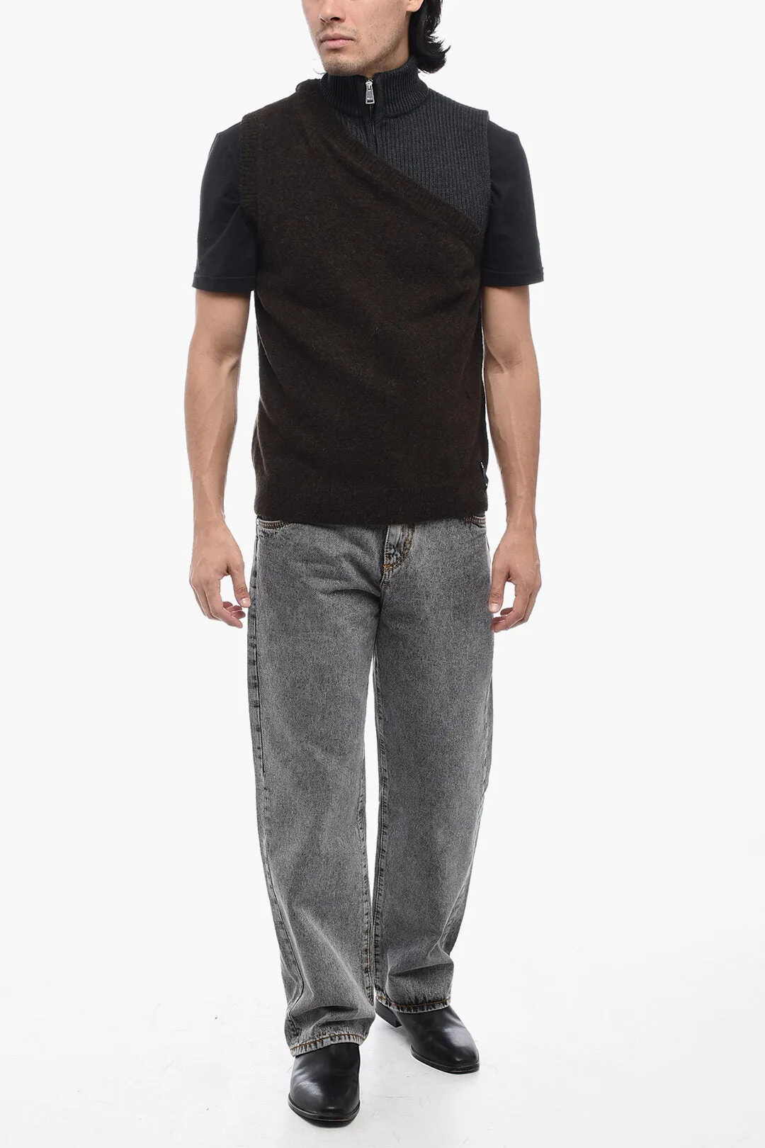Fendi Virgin Wool Double-layered Vest with Half Zip