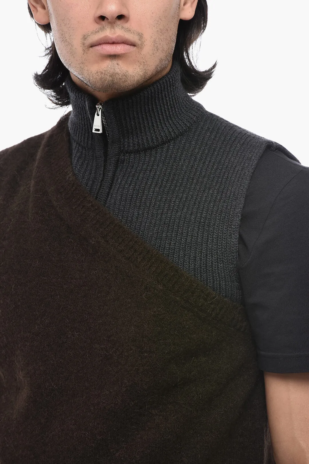 Fendi Virgin Wool Double-layered Vest with Half Zip