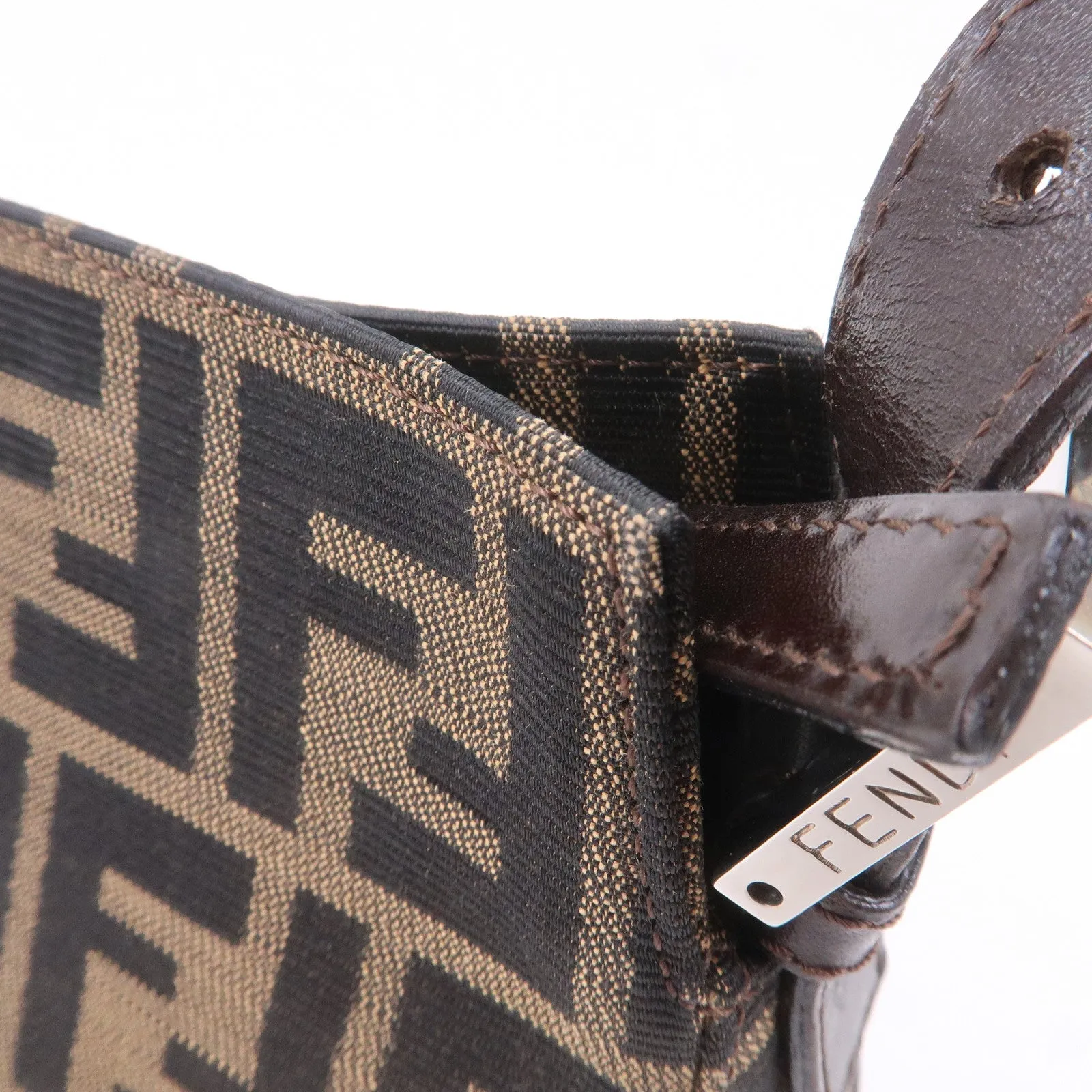 FENDI Zucca Canvas Leather Shoulder Bag Khaki Black Brown 26566