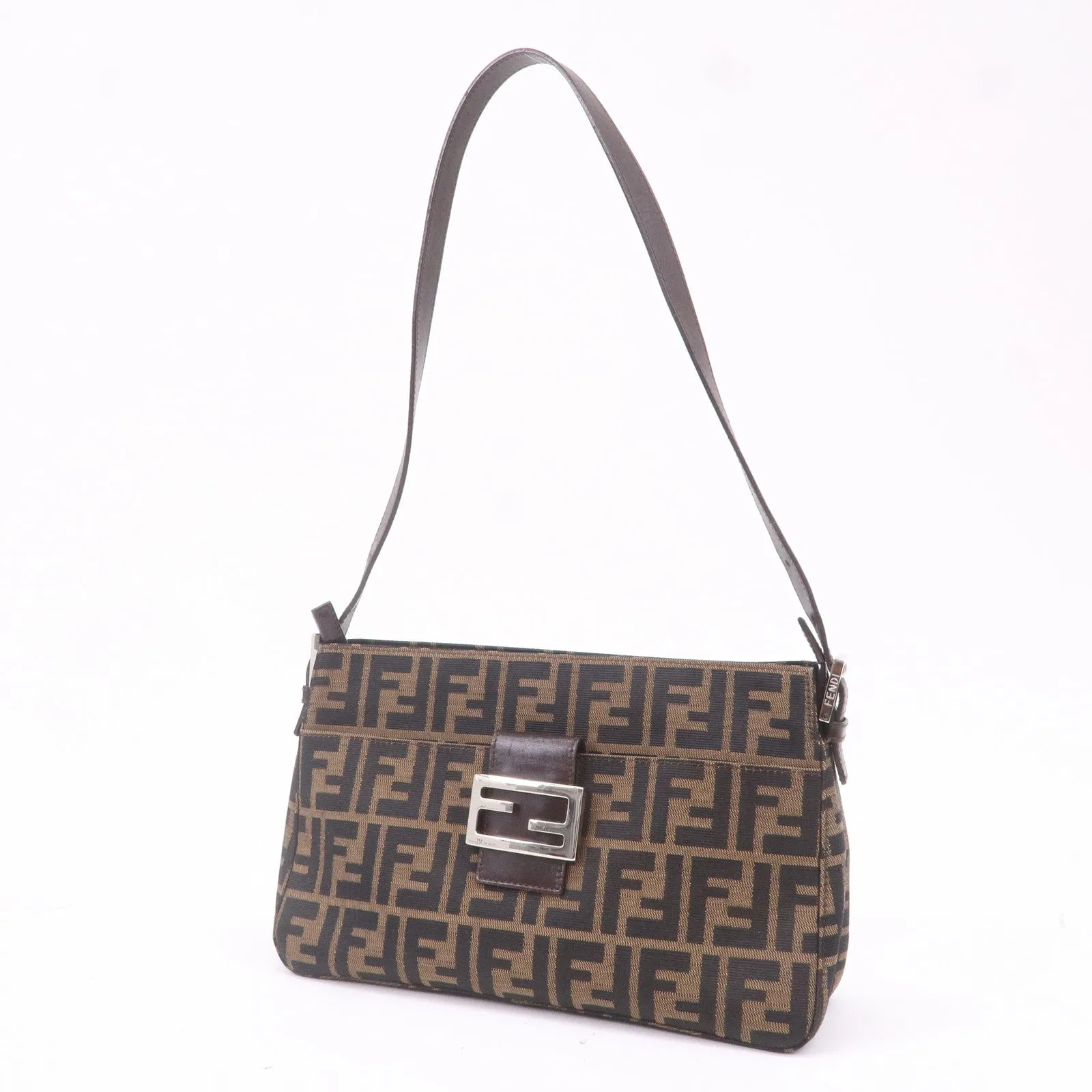 FENDI Zucca Canvas Leather Shoulder Bag Khaki Black Brown 26566