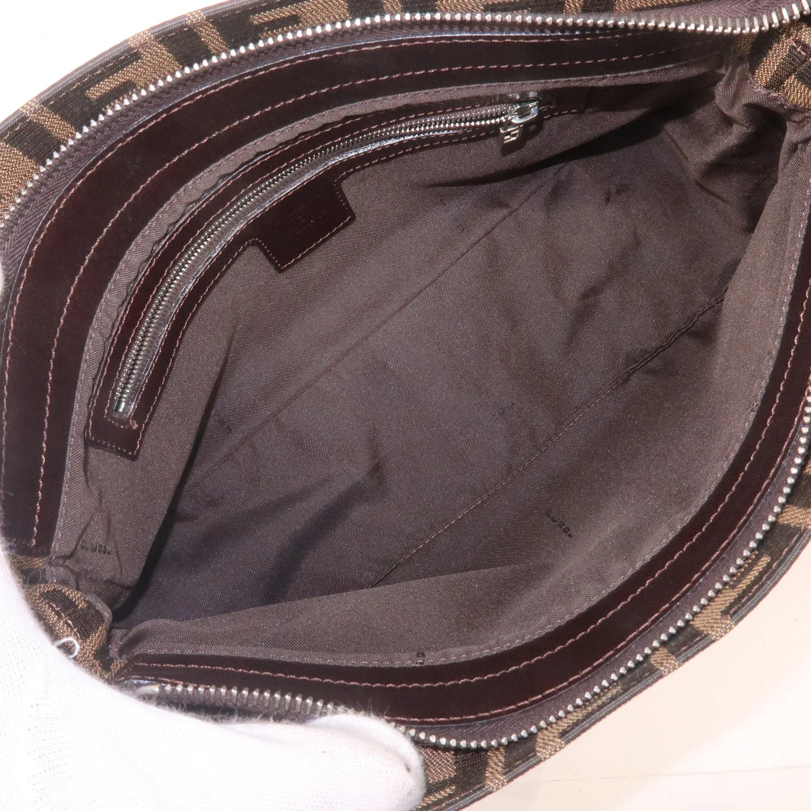 FENDI Zucca Canvas Leather Shoulder Bag Khaki Black Brown 26566